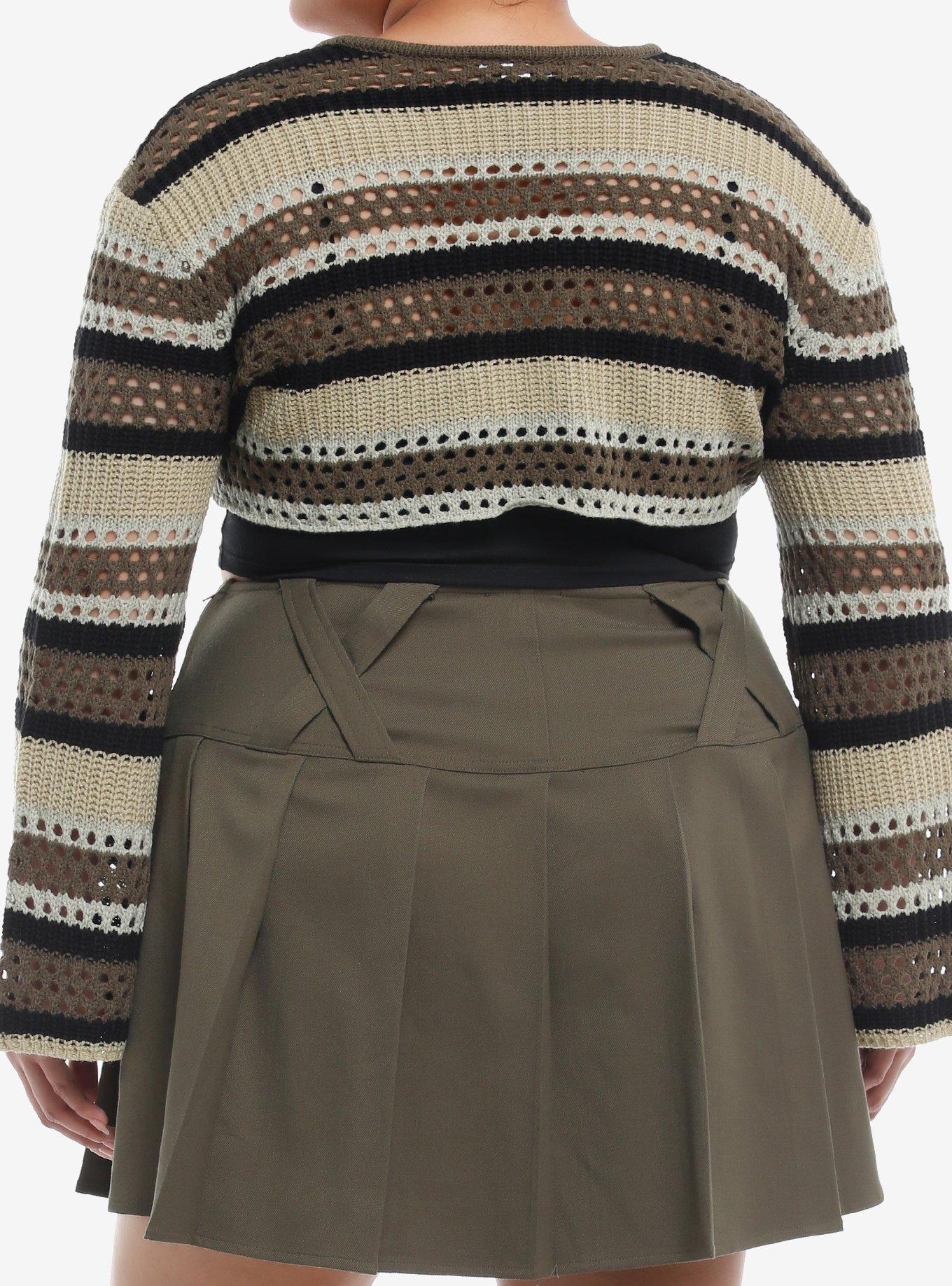 Social Collision® Green Tan Knit Bolero Girls Crop Shrug Plus Size, , alternate