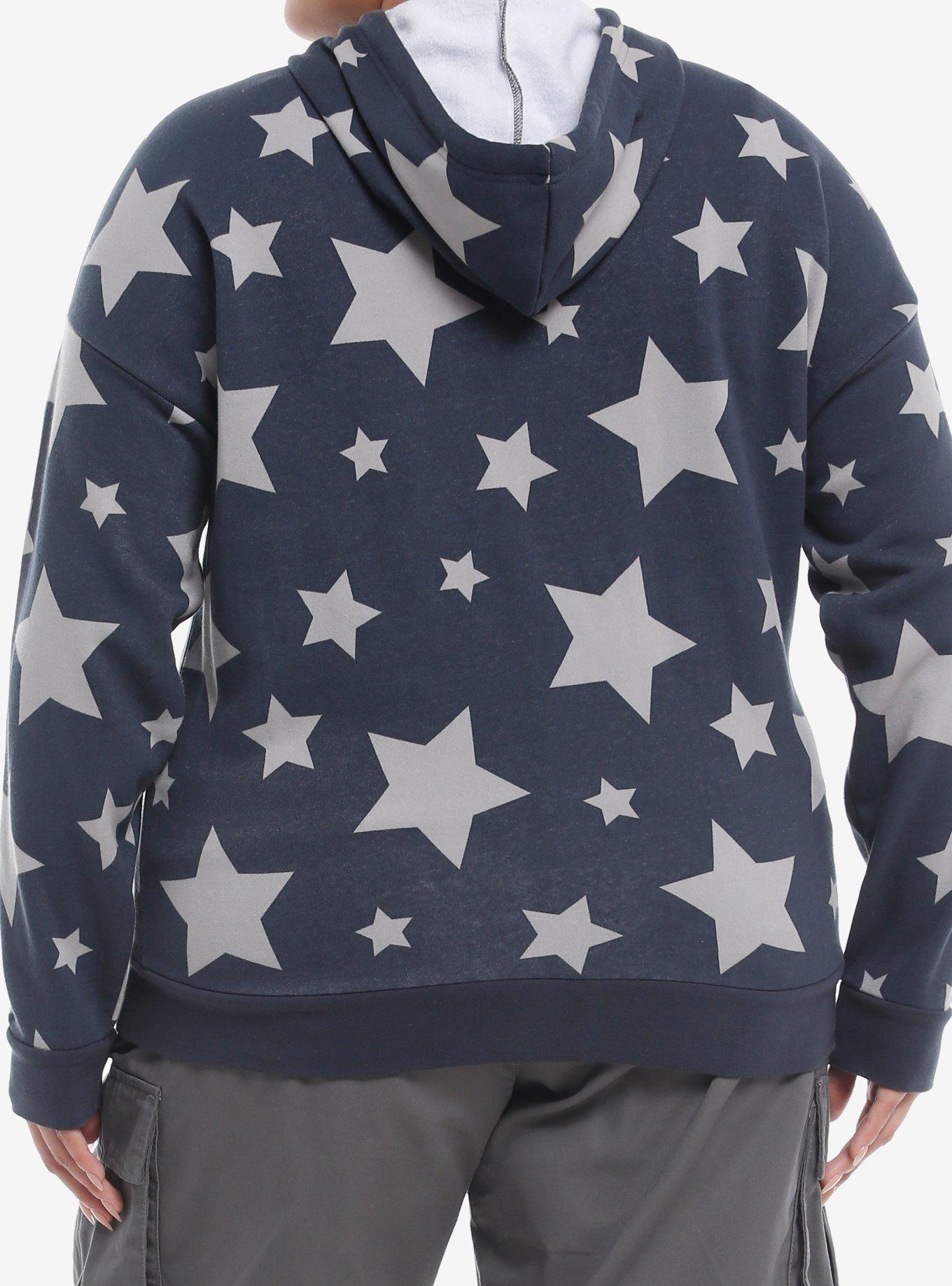 Social Collision® Dark Blue & Grey Star Girls Hoodie Plus Size, GREY, alternate