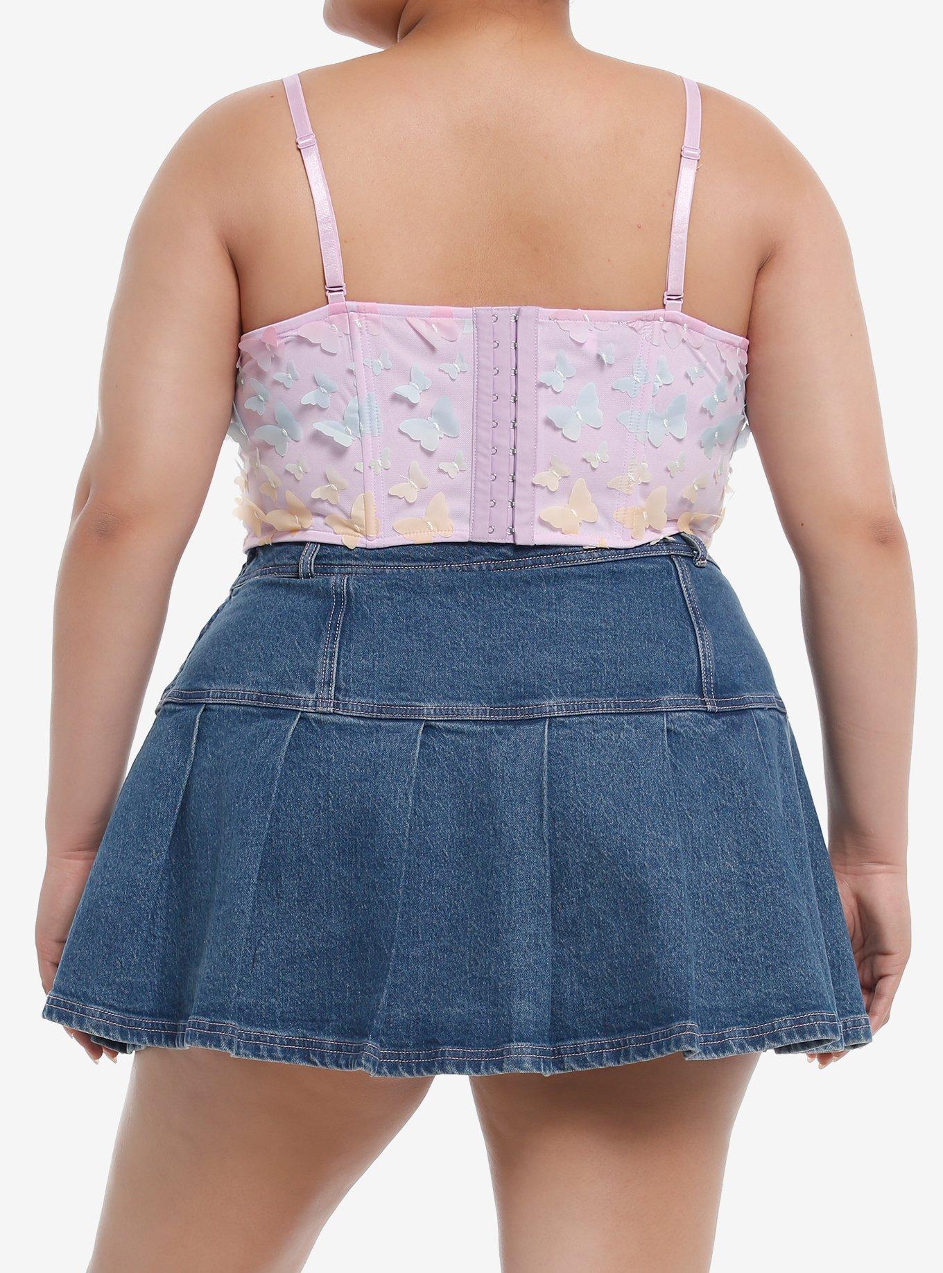Thorn & Fable® Rainbow Butterfly Pastel Lace-Up Girls Corset Cami Plus Size, MULTI, alternate