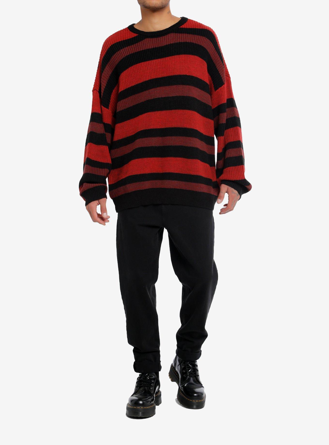 Thorn & Fable™ Red Maroon Black Stripe Knit Sweater