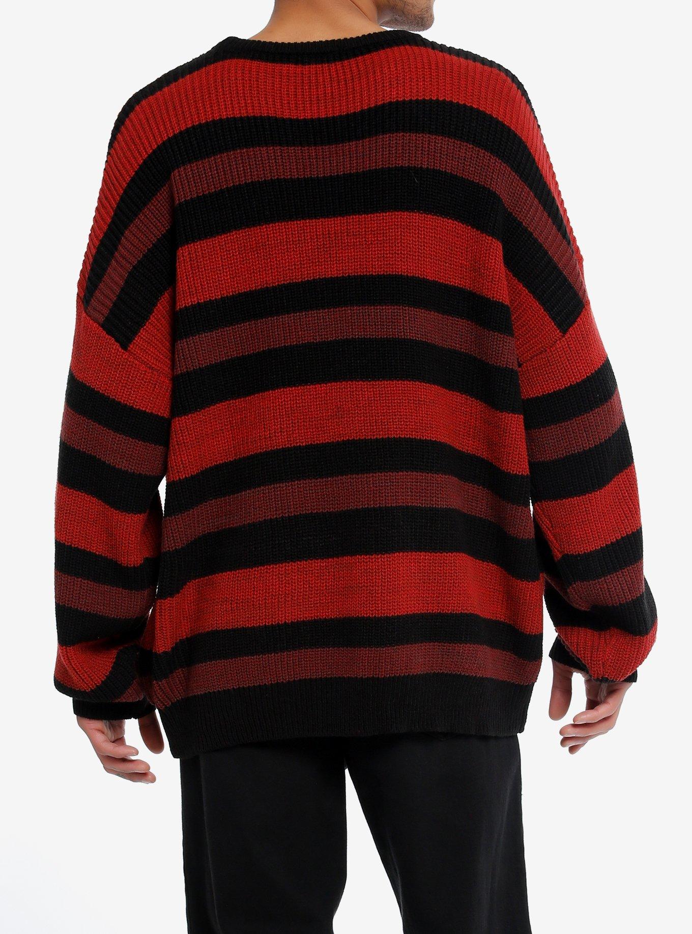 Thorn & Fable™ Red Maroon Black Stripe Knit Sweater