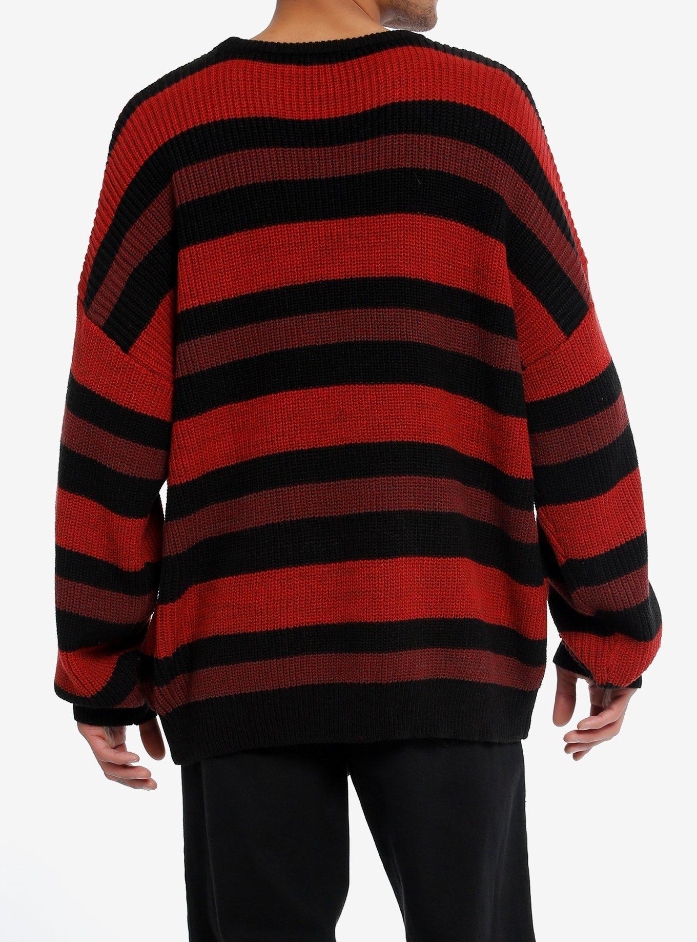 Thorn & Fable™ Red Maroon & Black Stripe Knit Sweater, RED, alternate