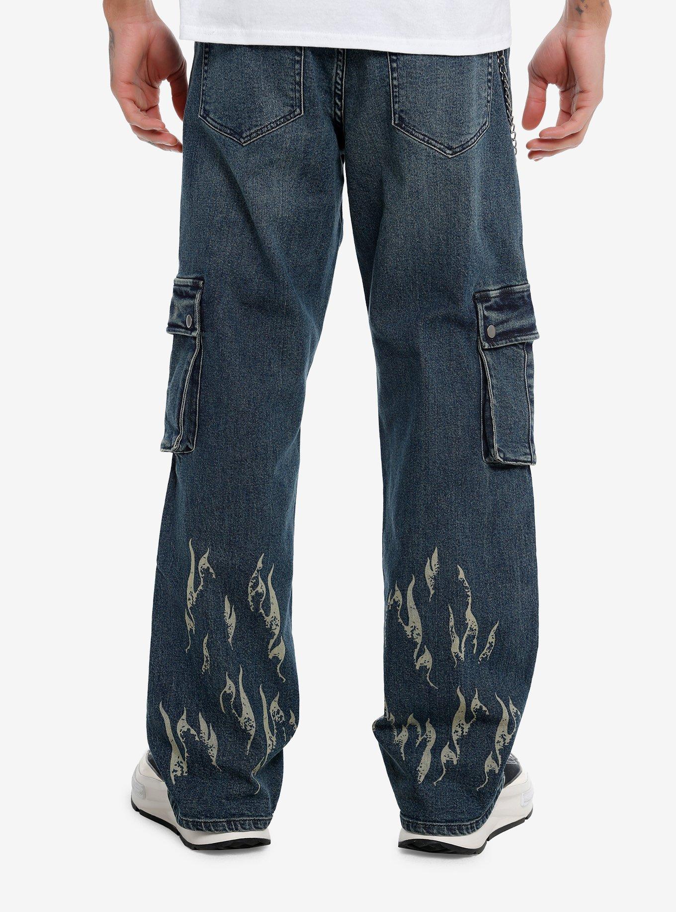 Indigo Flame Cargo Pocket Straight-Leg Jeans