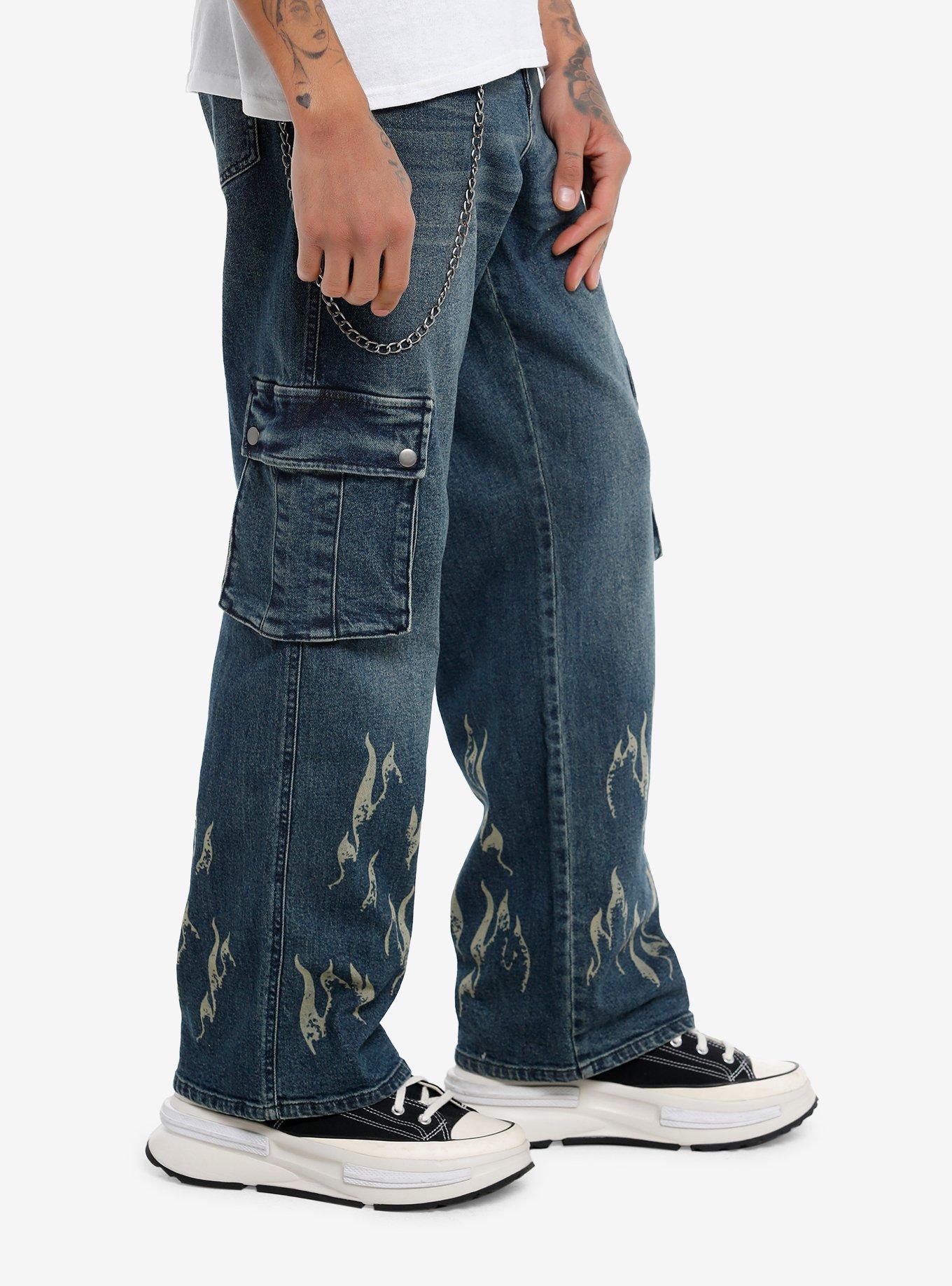 Indigo Flame Cargo Pocket Straight-Leg Jeans, GREY, alternate