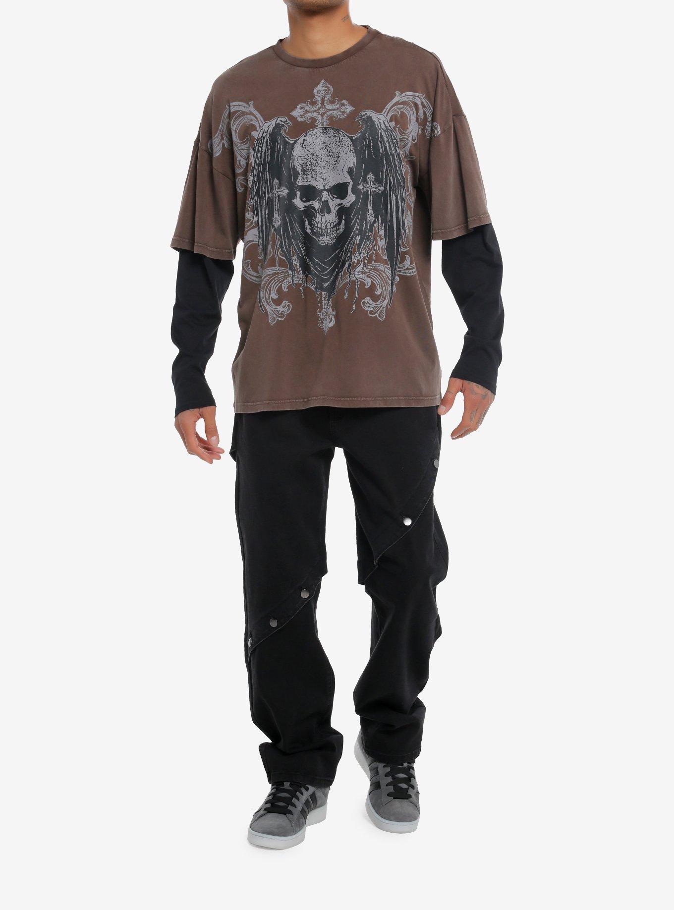Social Collision Skulls & Crosses Oversized Twofer Long-Sleeve T-Shirt