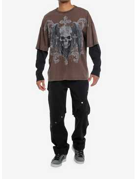Social Collision® Skulls & Crosses Oversized Twofer Long-Sleeve T-Shirt, , hi-res