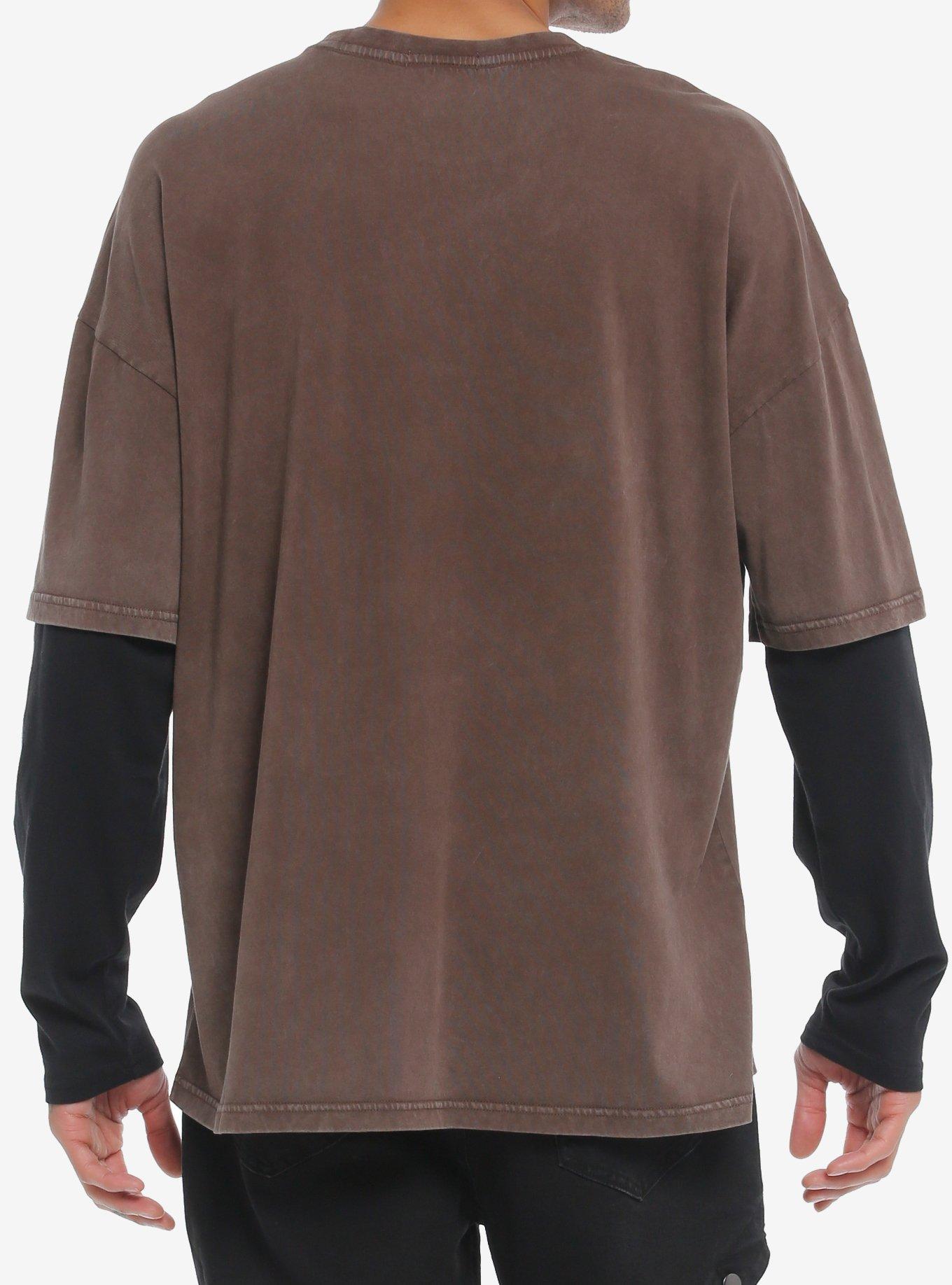 Social Collision Skulls & Crosses Oversized Twofer Long-Sleeve T-Shirt, GREY, alternate