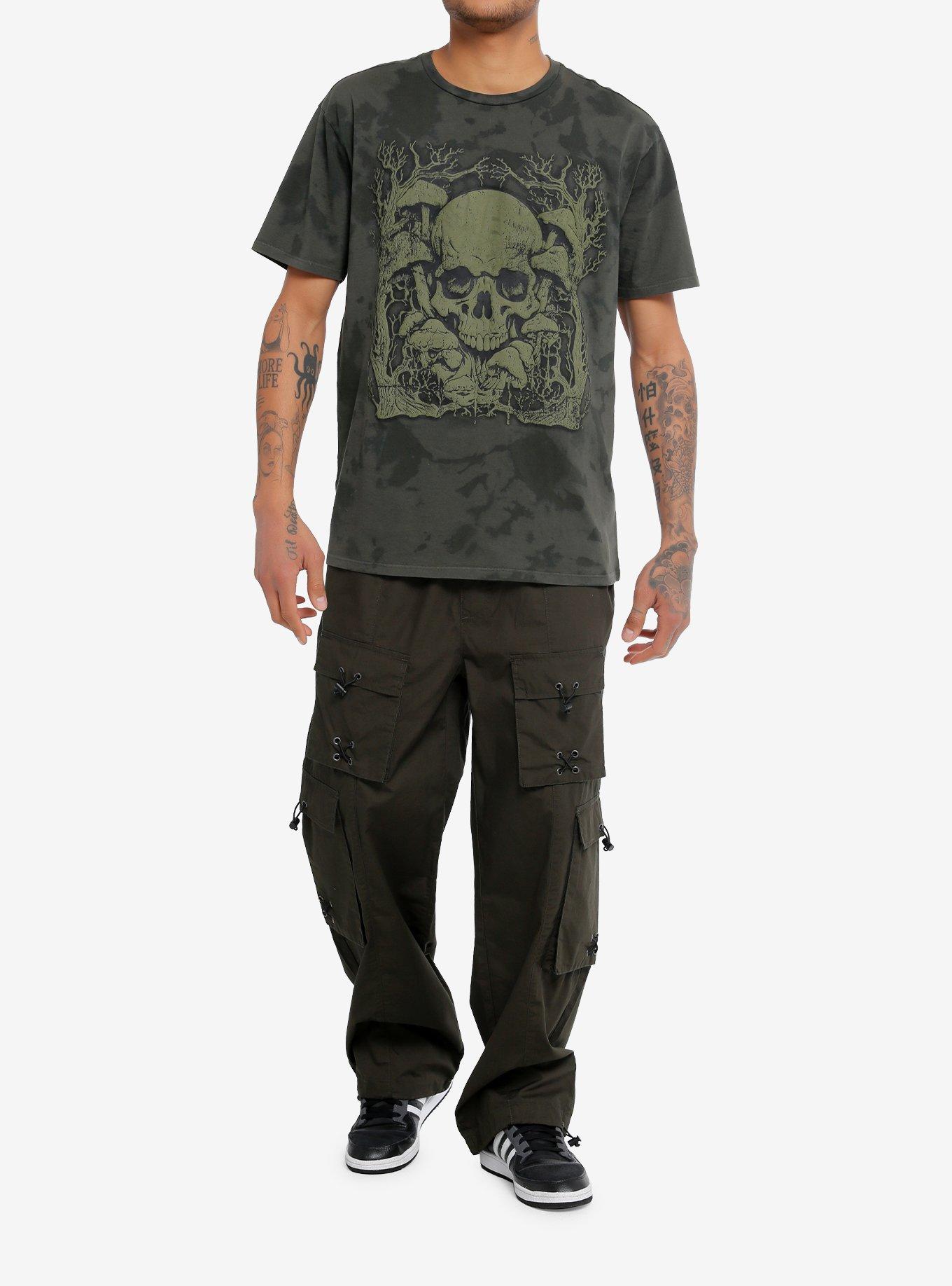 Thorn & Fable SKull & Mushrooms Puff Paint T-Shirt, GREEN, alternate