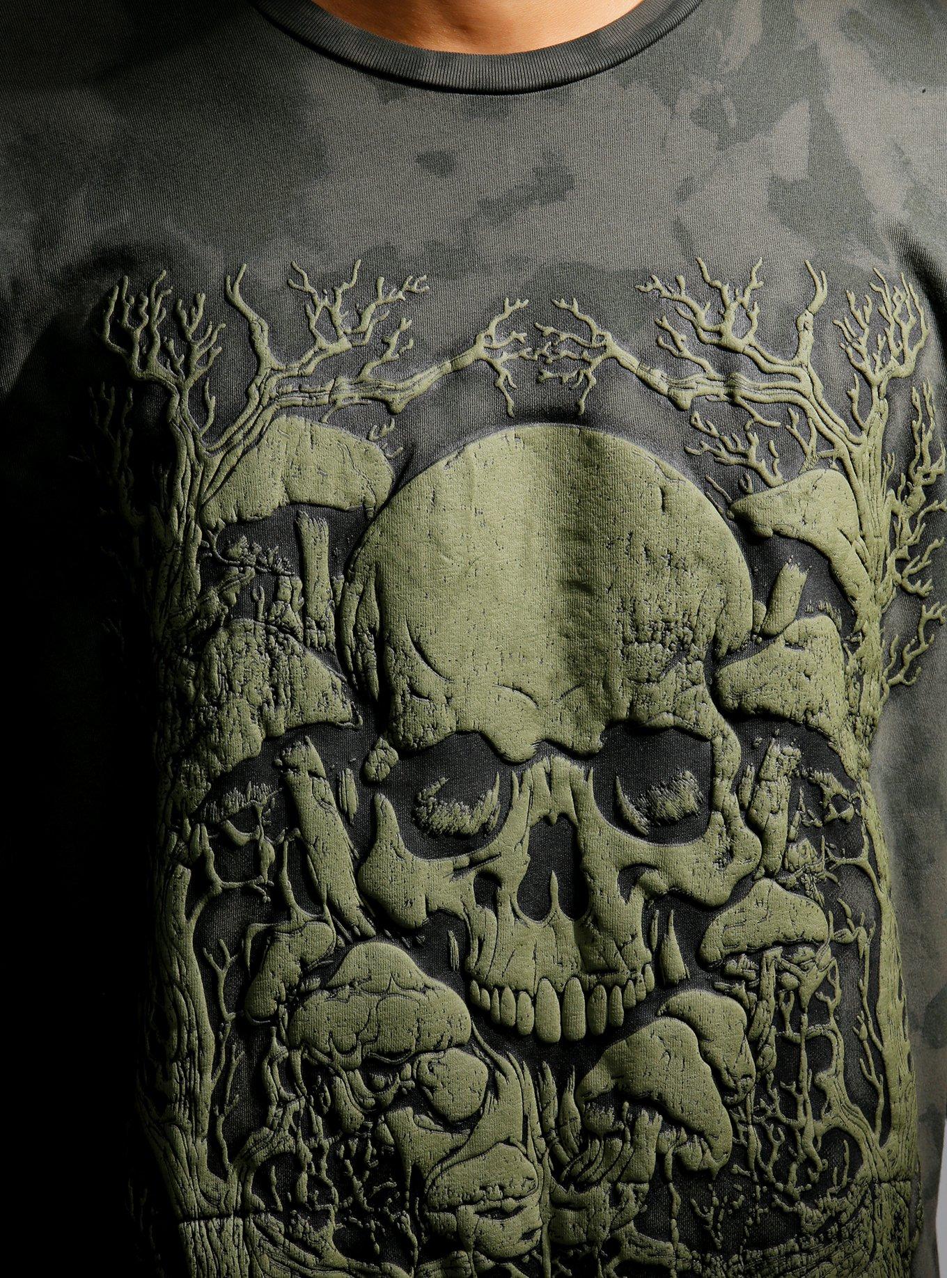 Thorn & Fable SKull & Mushrooms Puff Paint T-Shirt, GREEN, alternate
