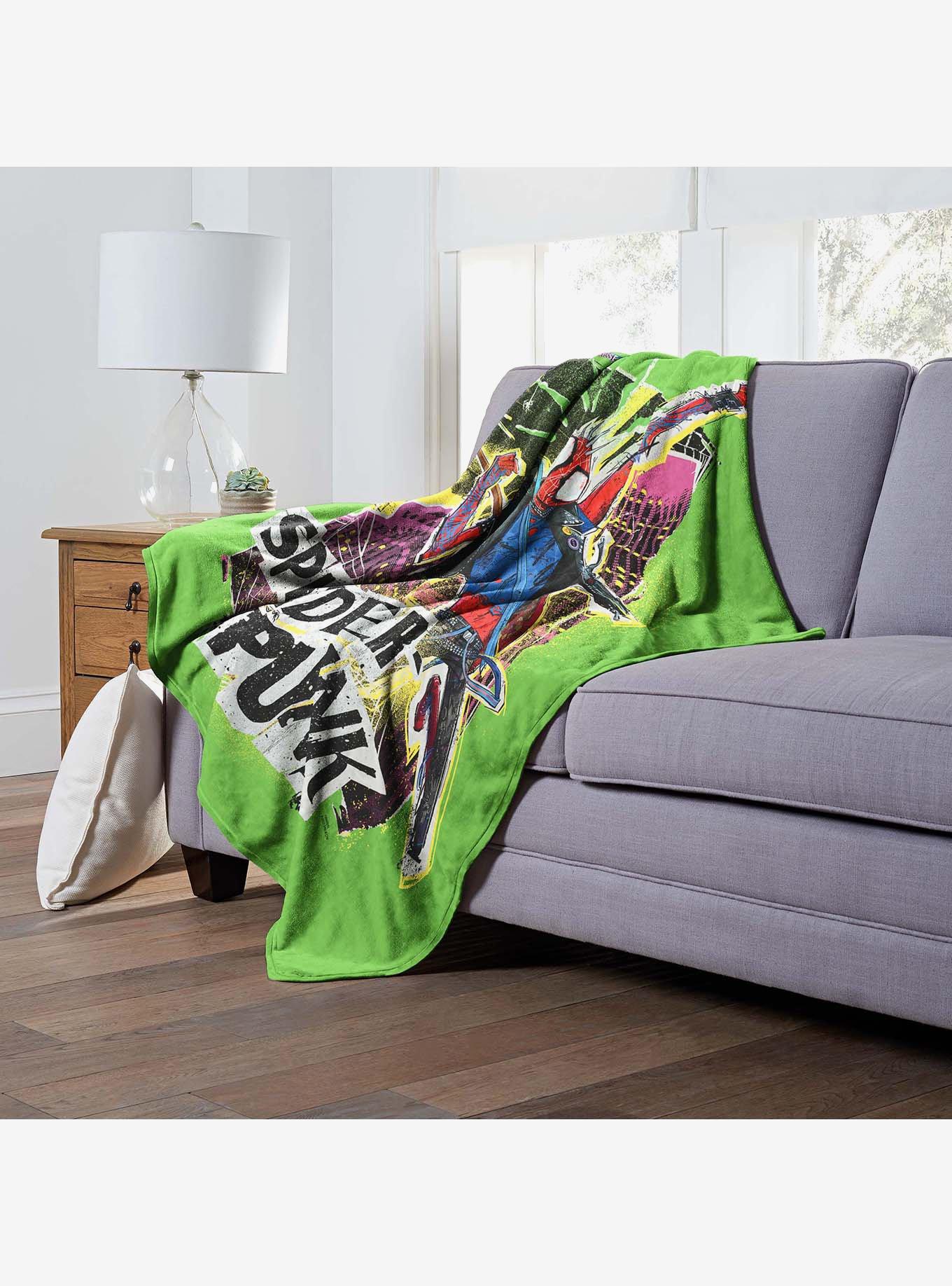 Marvel Spider-Man Across The Spiderverse Spider Punk Green Silk Touch Throw Blanket, , alternate