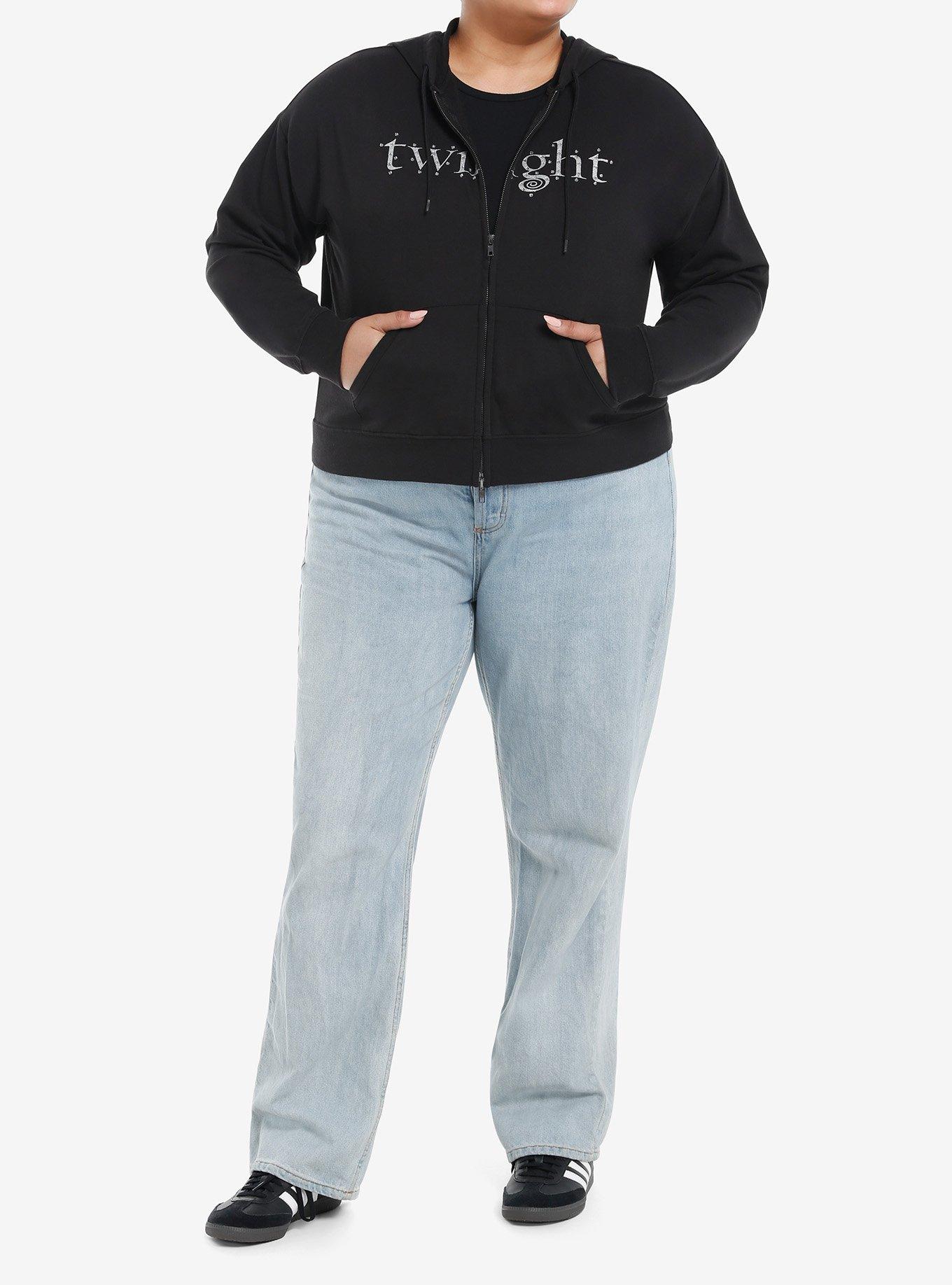 The Twilight Saga Edward Rhinestone Crop Hoodie Plus Size, BLACK, alternate