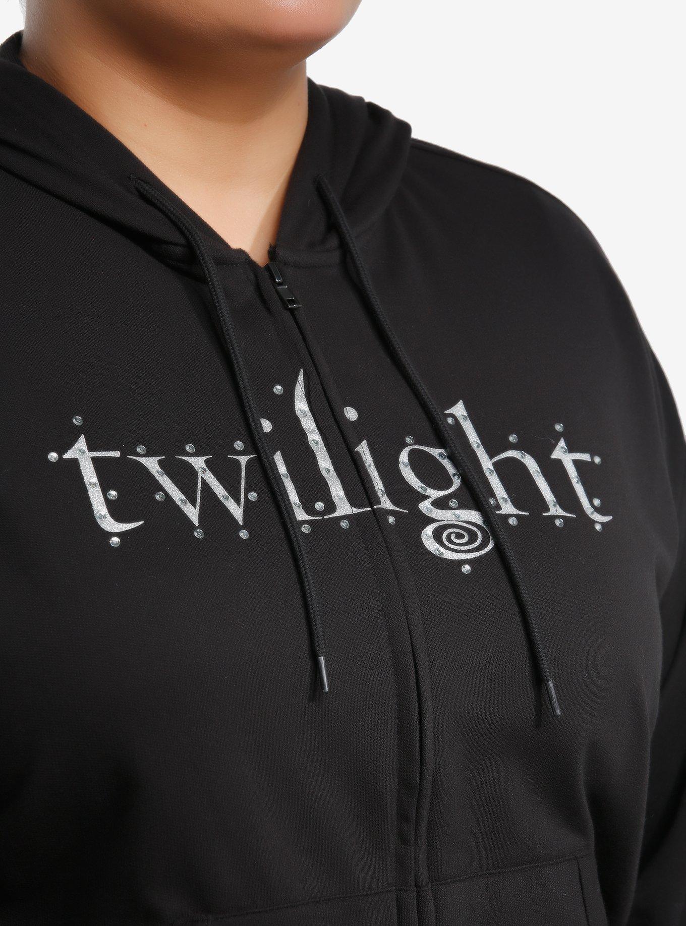The Twilight Saga Edward Rhinestone Crop Hoodie Plus Size, BLACK, alternate