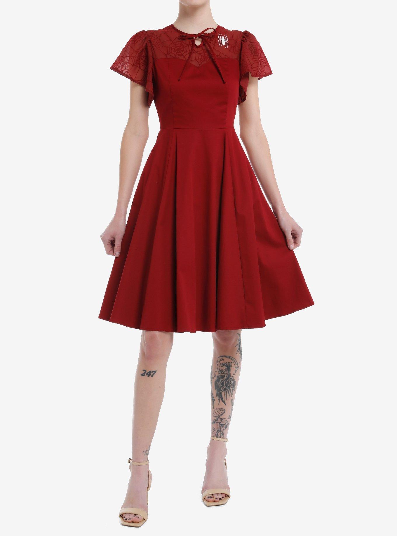 Her Universe Marvel Spider-Man Flutter Sleeve Retro Dress Her Universe Exclusive, RED, alternate