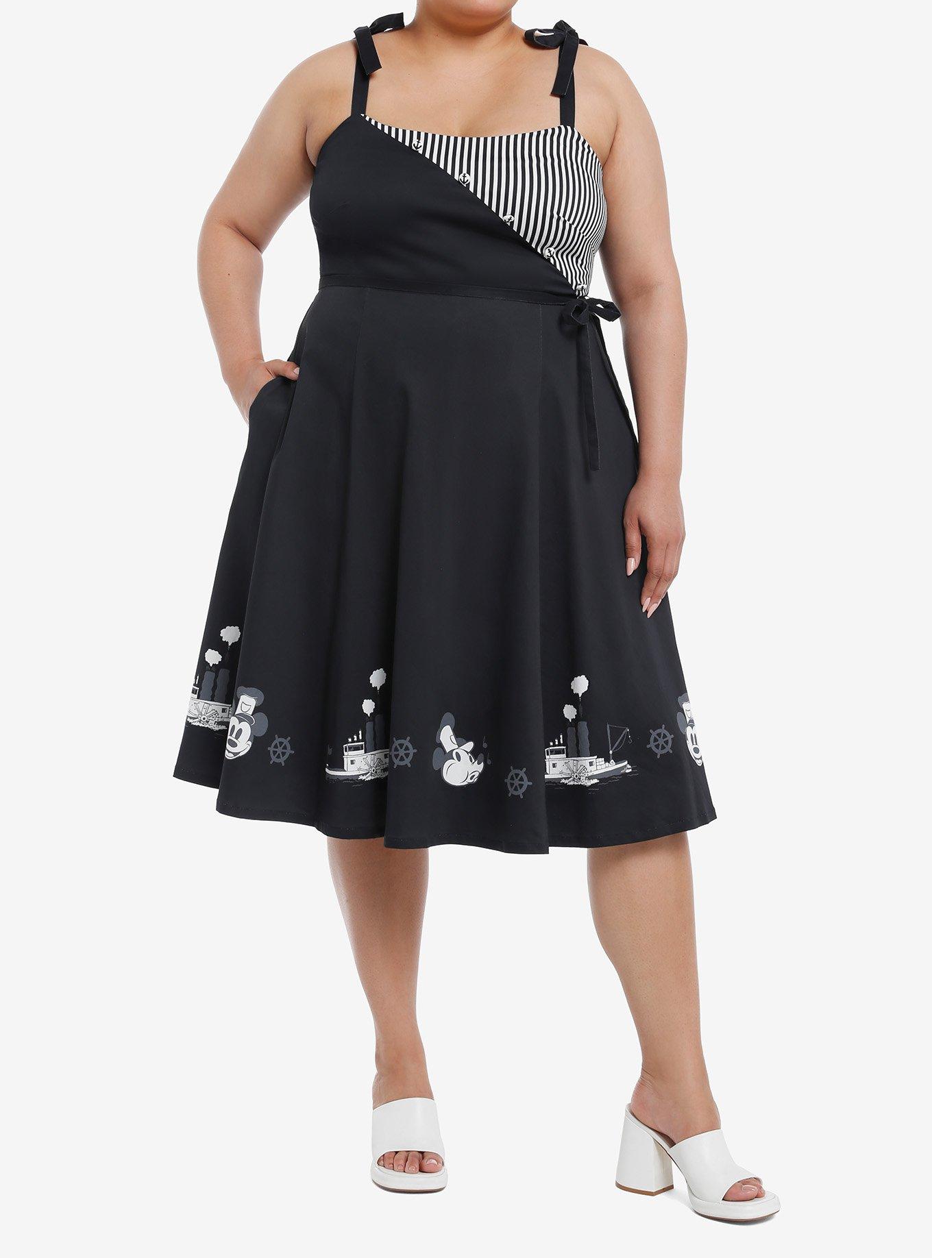 Her Universe Disney Steamboat Willie Retro Dress Plus Size Her Universe Exclusive, BLACK  WHITE, alternate