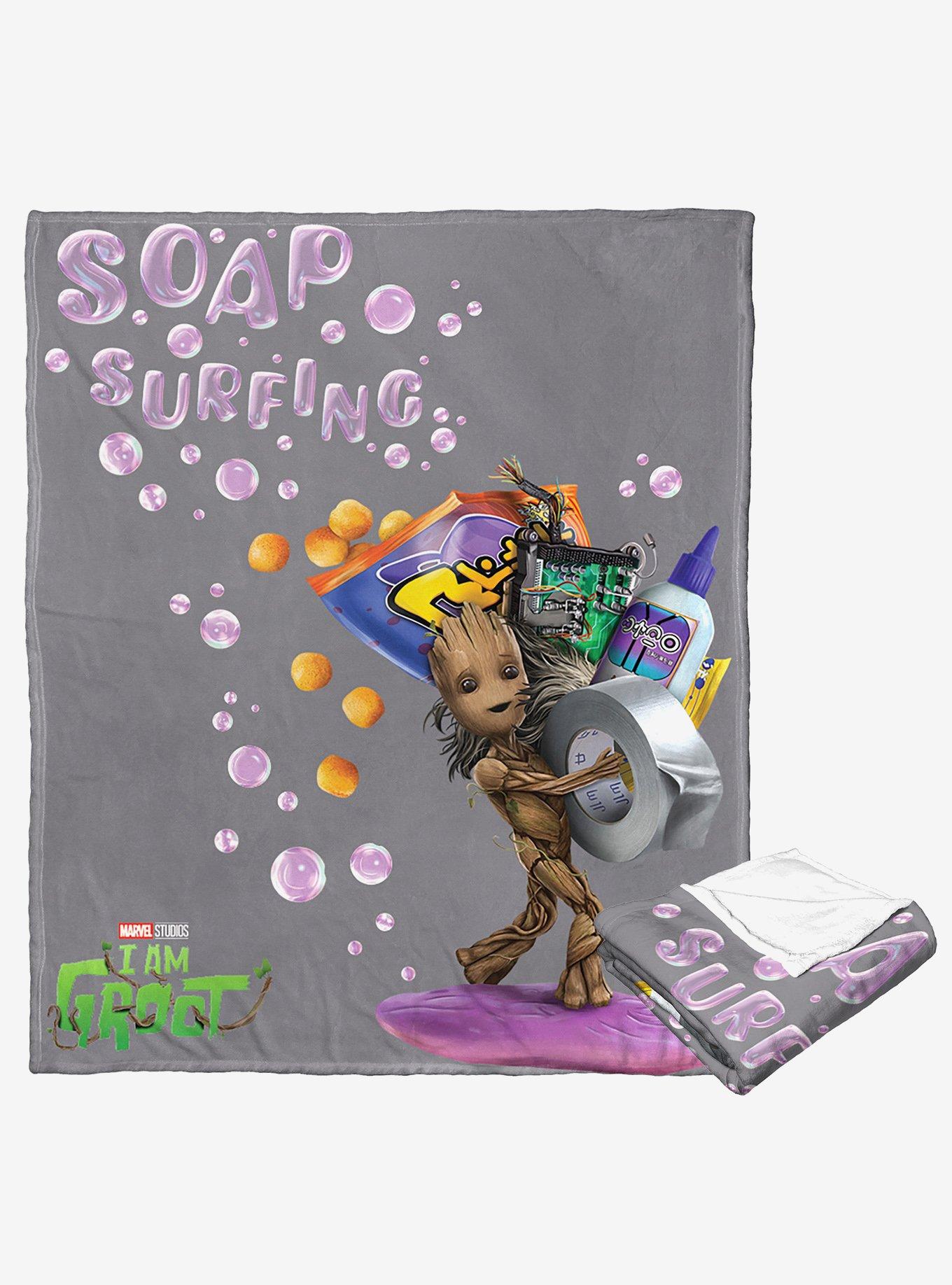 Marvel I Am Groot Soap Surfing Silk Touch Throw Blanket