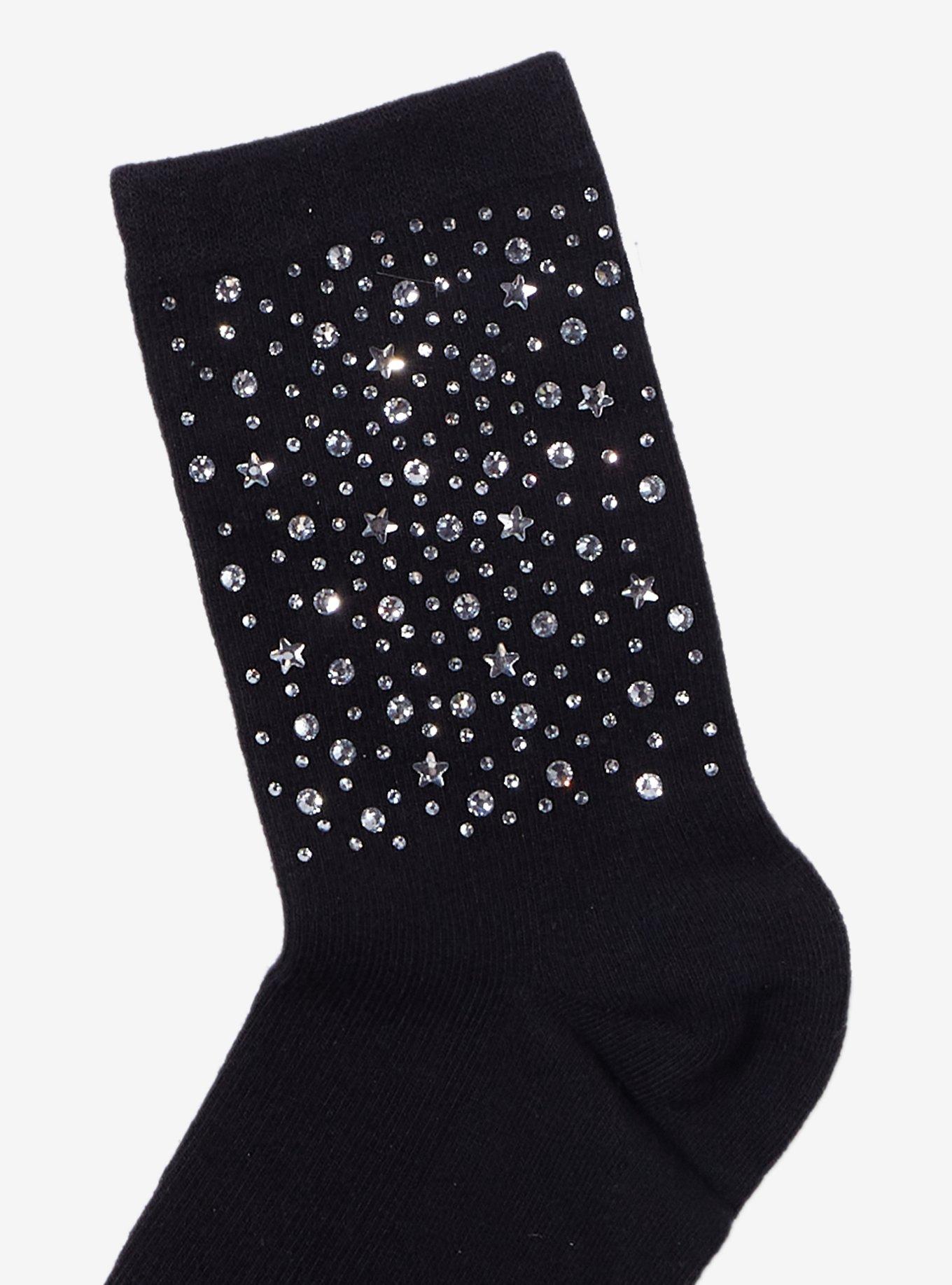 Rhinestone Star Crew Socks, , alternate