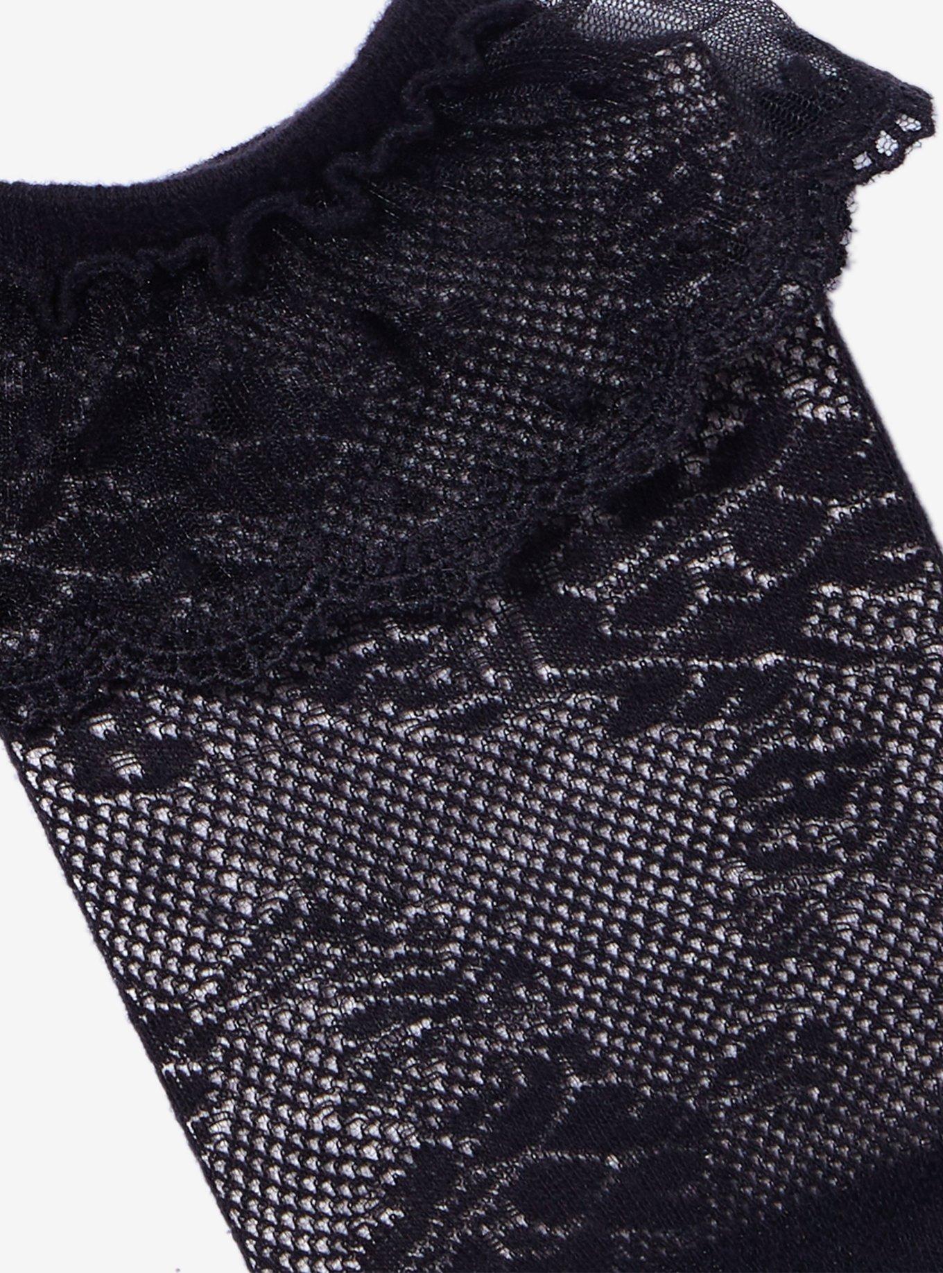 Black Rose Ruffle Crew Socks, , alternate