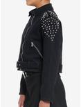 Black Denim Embellished Girls Moto Jacket, BLACK, alternate
