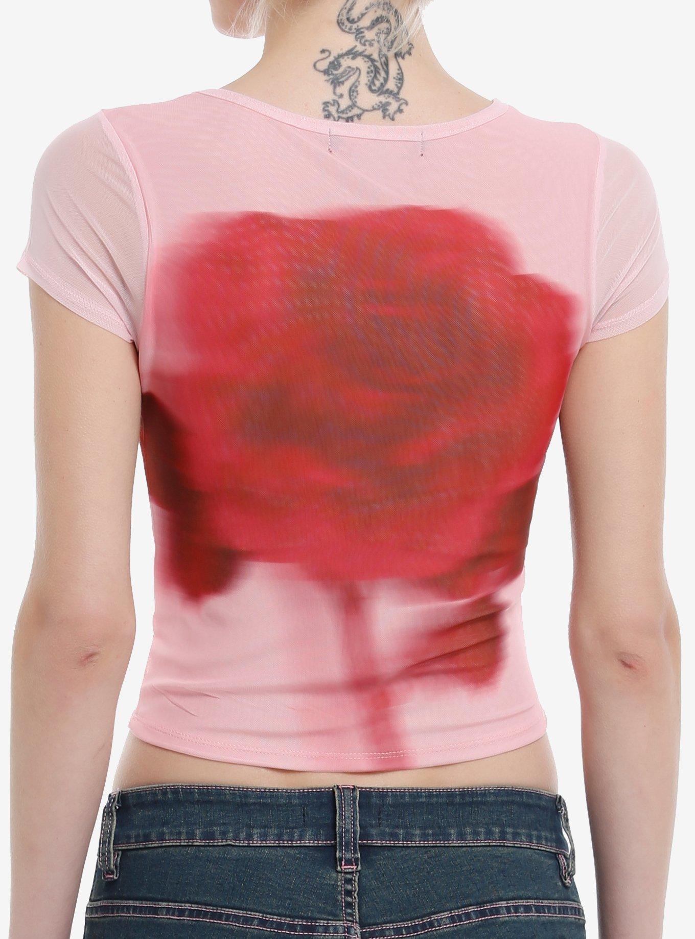 Rose Blurry Mesh Girls Crop Top