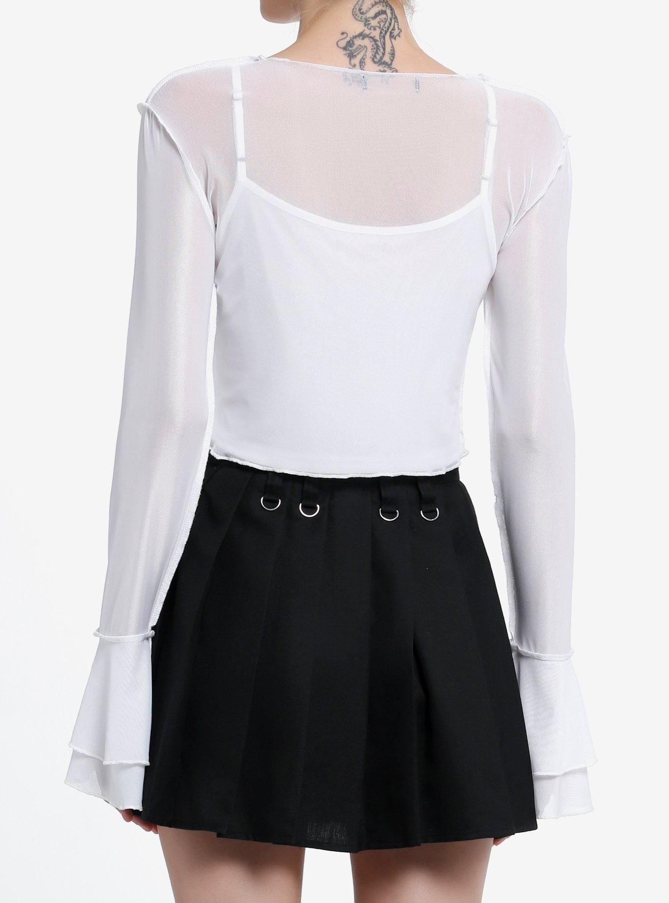 White Mesh Heart Girls Twofer Long-Sleeve Top