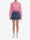 Pink Heart Open Knit Girls Sweater, PINK, alternate