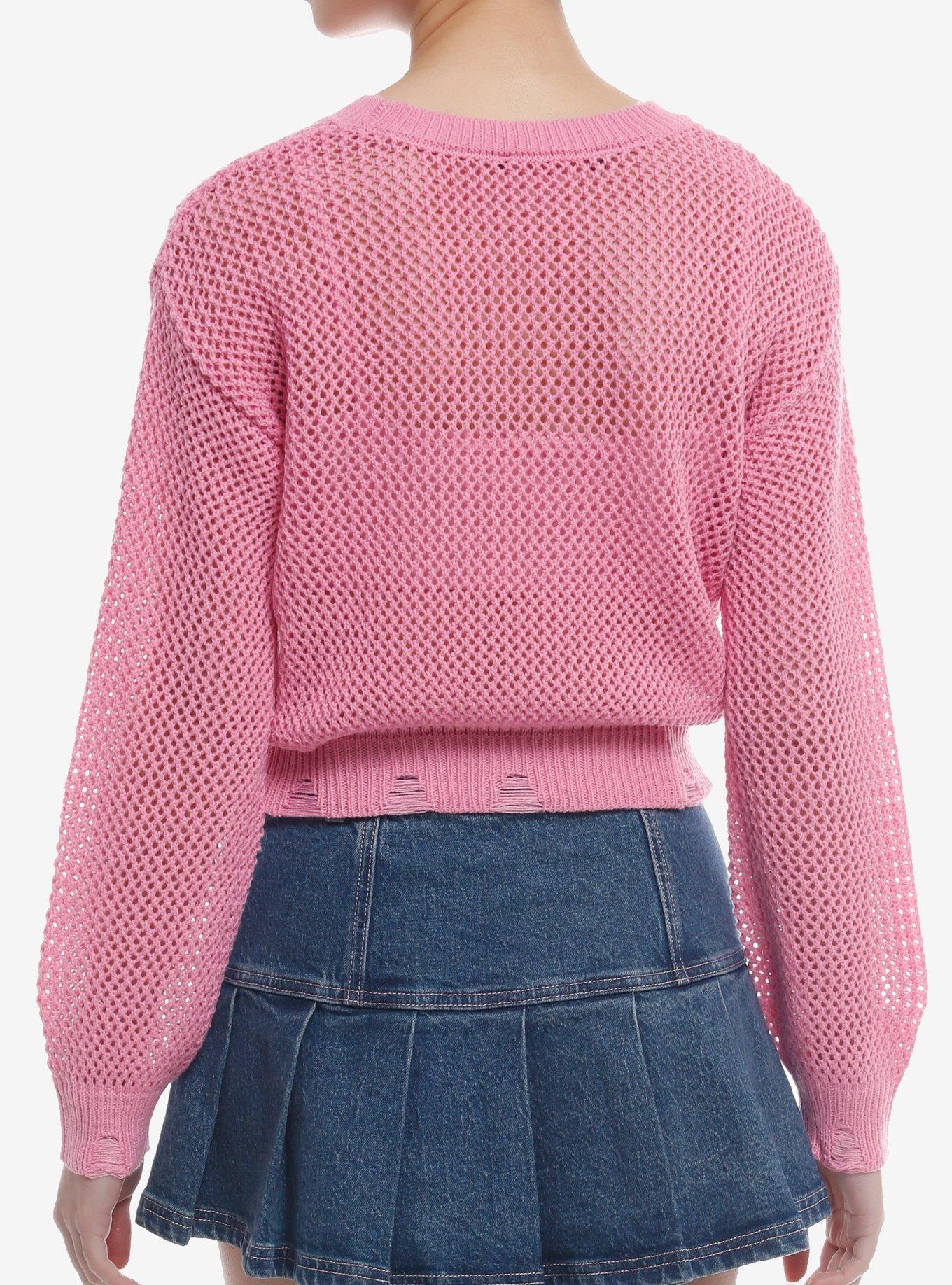 Pink Heart Open Knit Girls Sweater