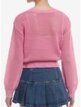 Pink Heart Open Knit Girls Sweater, PINK, alternate