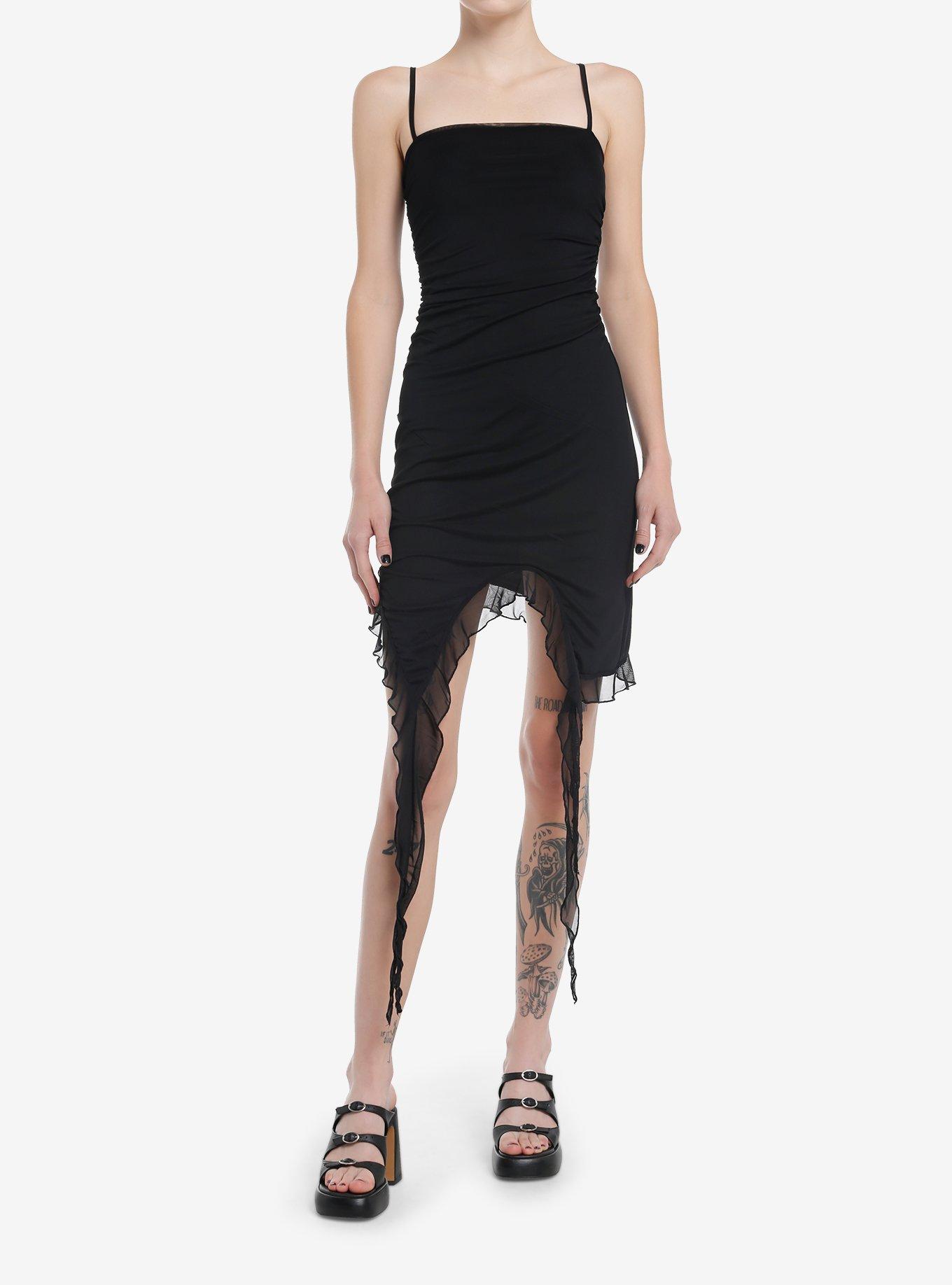 Black Ruffle Cami Dress, BLACK, alternate