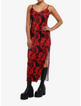 Red & Black Rose Ribbed Cami Maxi Dress, , hi-res