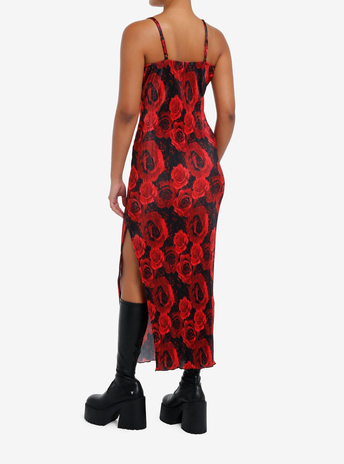 Red & Black Rose Ribbed Cami Maxi Dress, BLACK, alternate