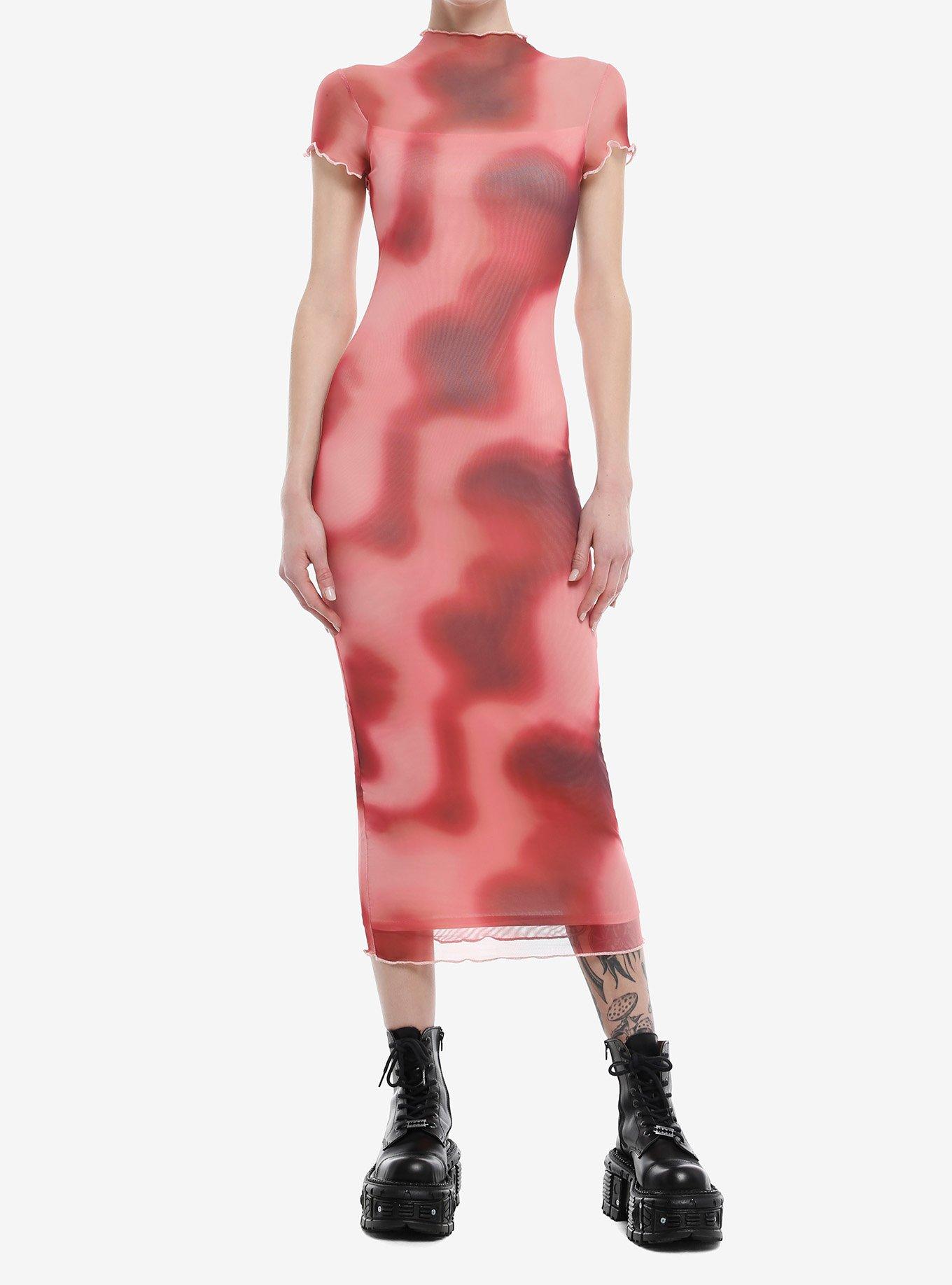 Red Blush Aura Mesh Fitted Dress, , hi-res