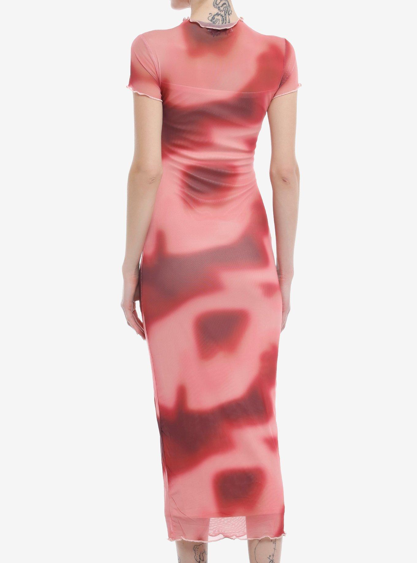 Red Blush Aura Mesh Fitted Dress, RED, alternate