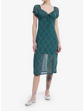 Green Plaid Empire Ruffle Midi Dress, , hi-res