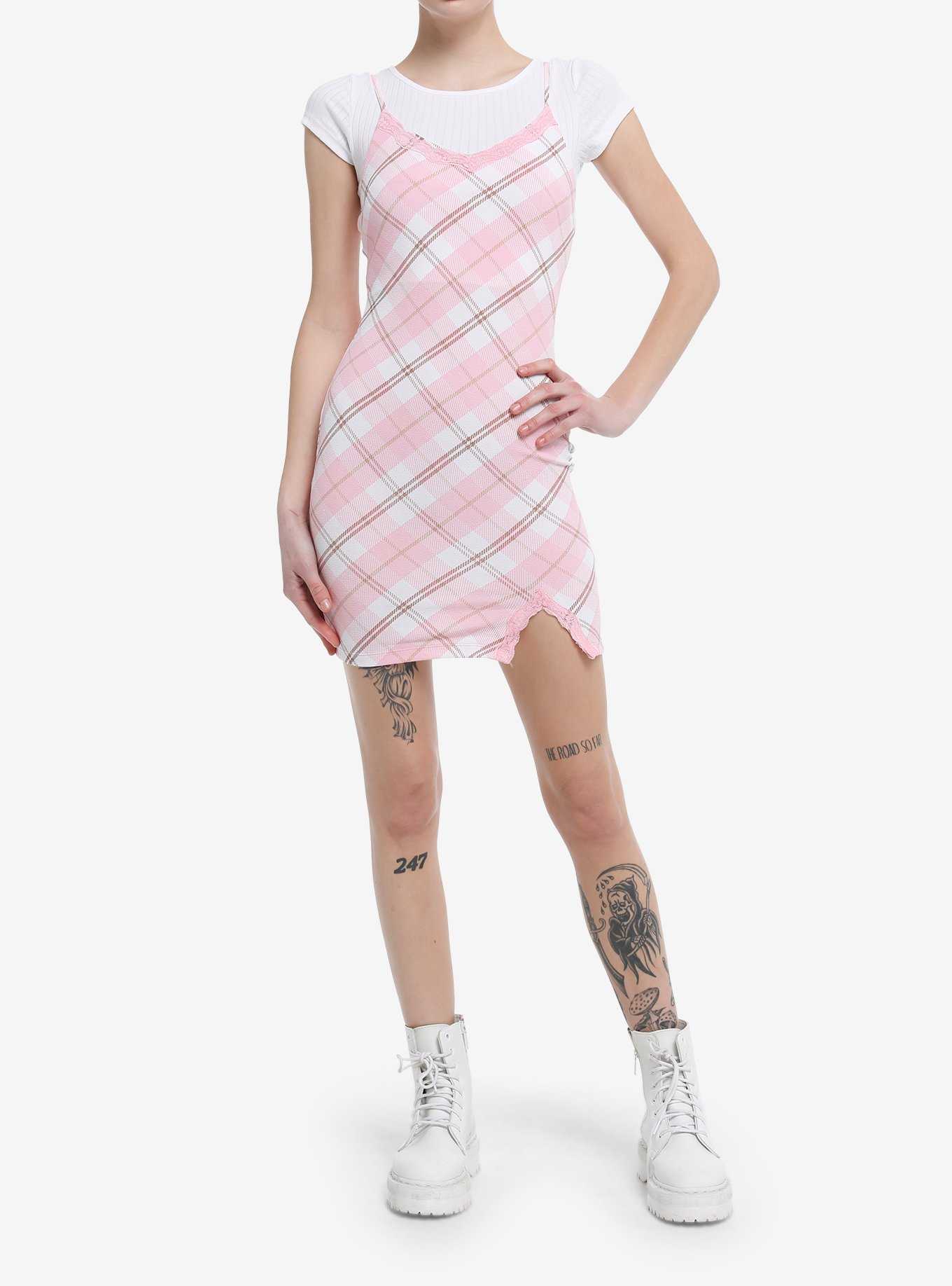 Pink Plaid Twofer Dress, , hi-res