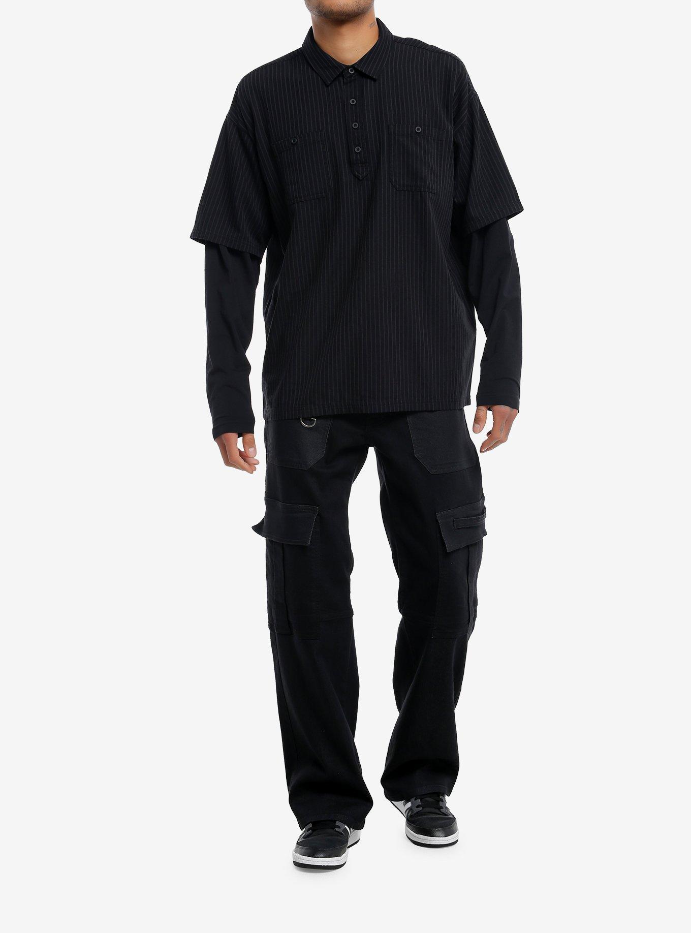 Social Collision® Black & Grey Stripe Oversized Long-Sleeve Twofer
