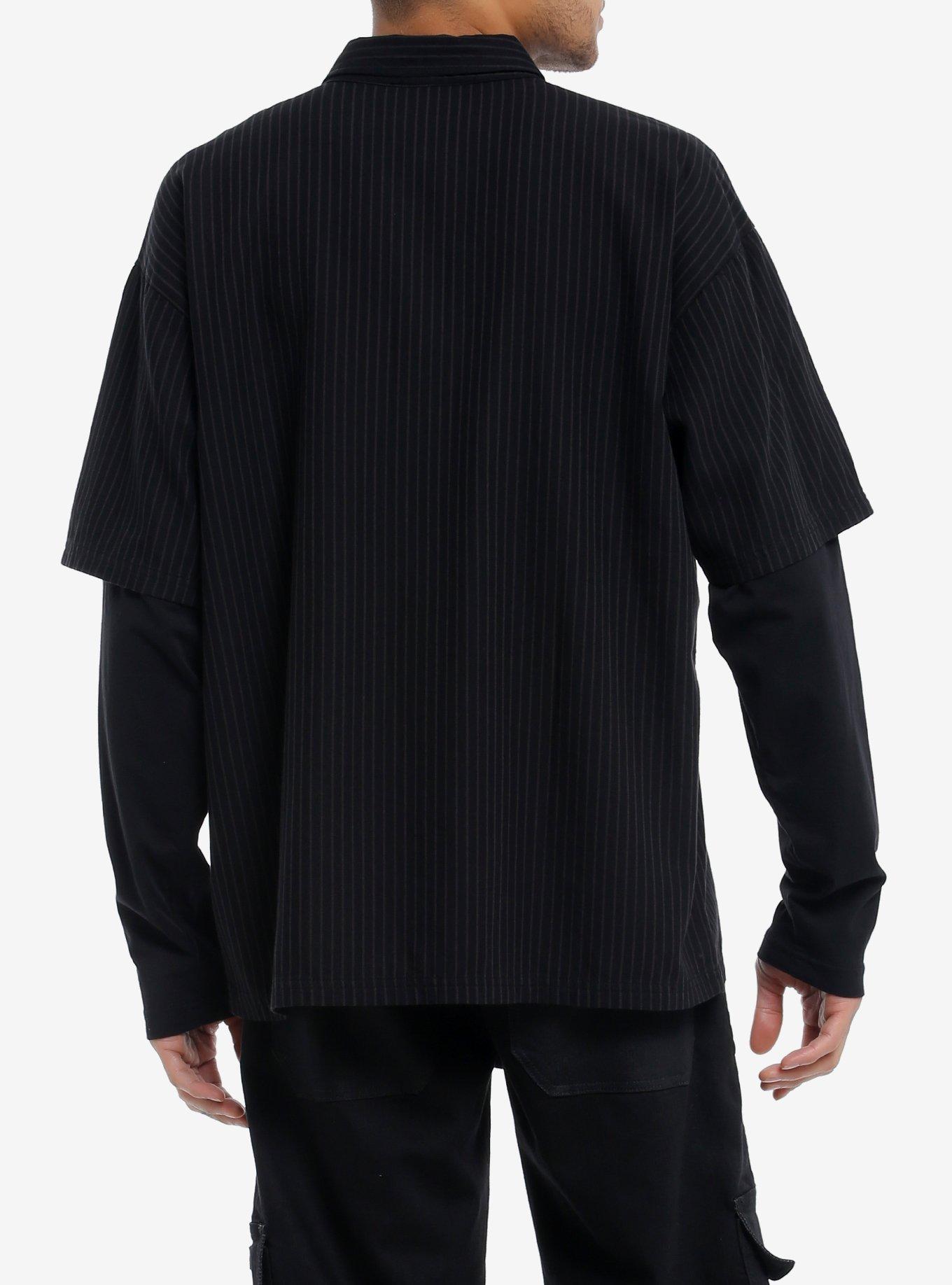 Social Collision® Black & Grey Stripe Oversized Long-Sleeve Twofer