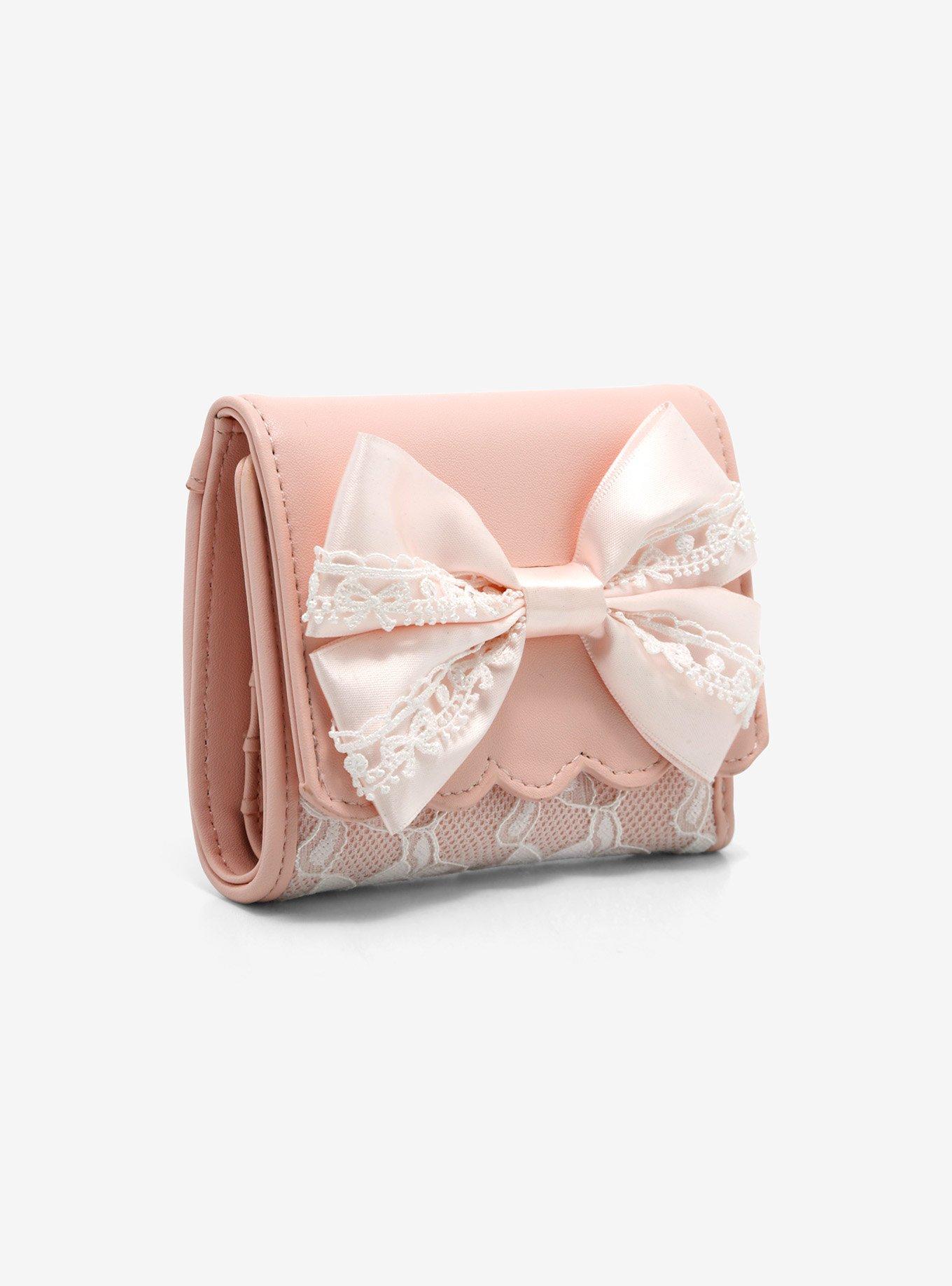 Pink Lace Bow Mini Wallet, , alternate