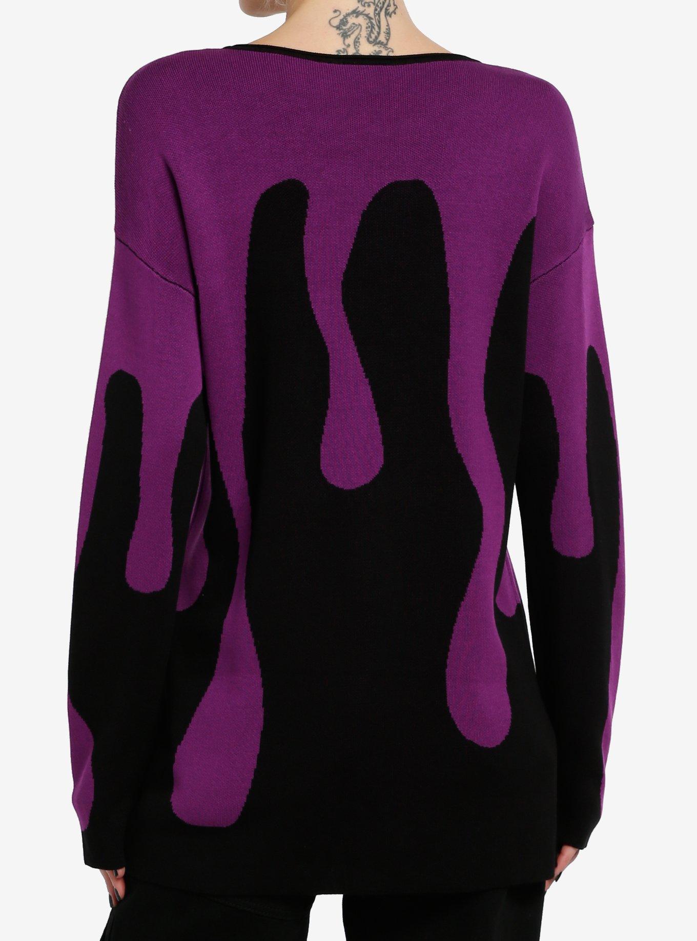 Black & Purple Drip Girls Sweater, PURPLE, alternate