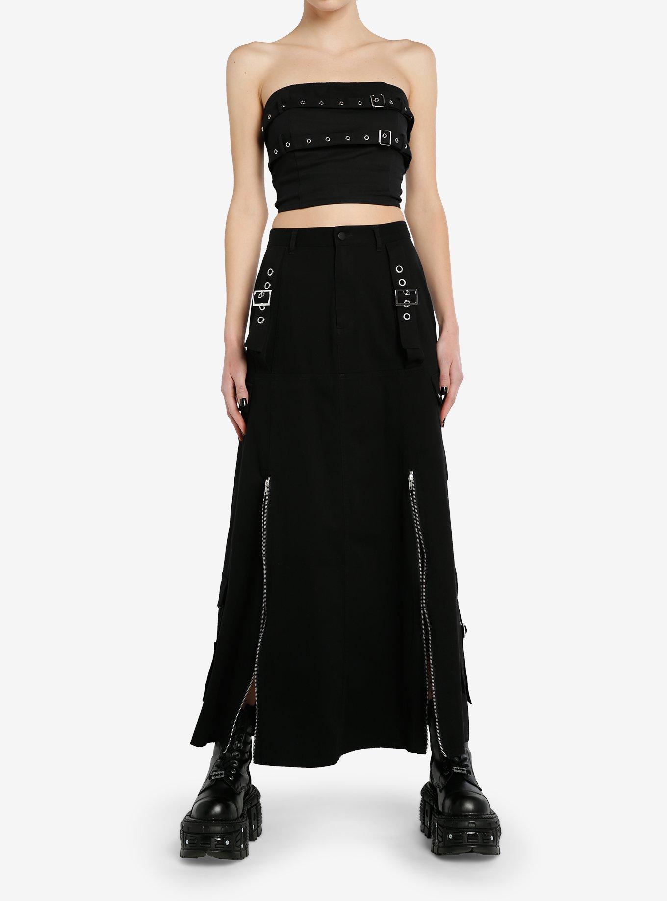 Black Grommet Belted Tube Top, BLACK, alternate