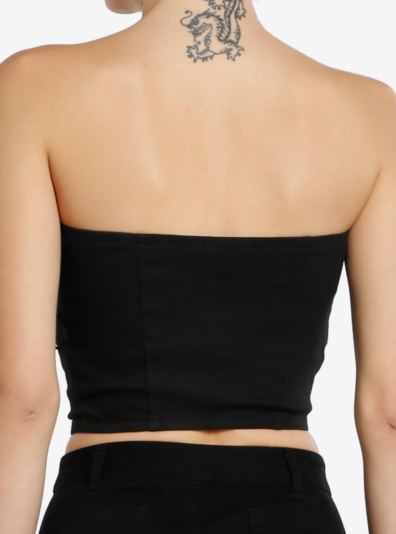 Black Grommet Belted Tube Top, BLACK, alternate