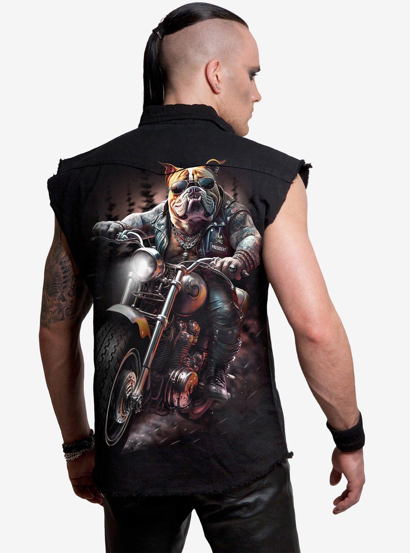 Spiral Top Dog Sleeveless Stone Washed Button-Up Shirt, BLACK, alternate
