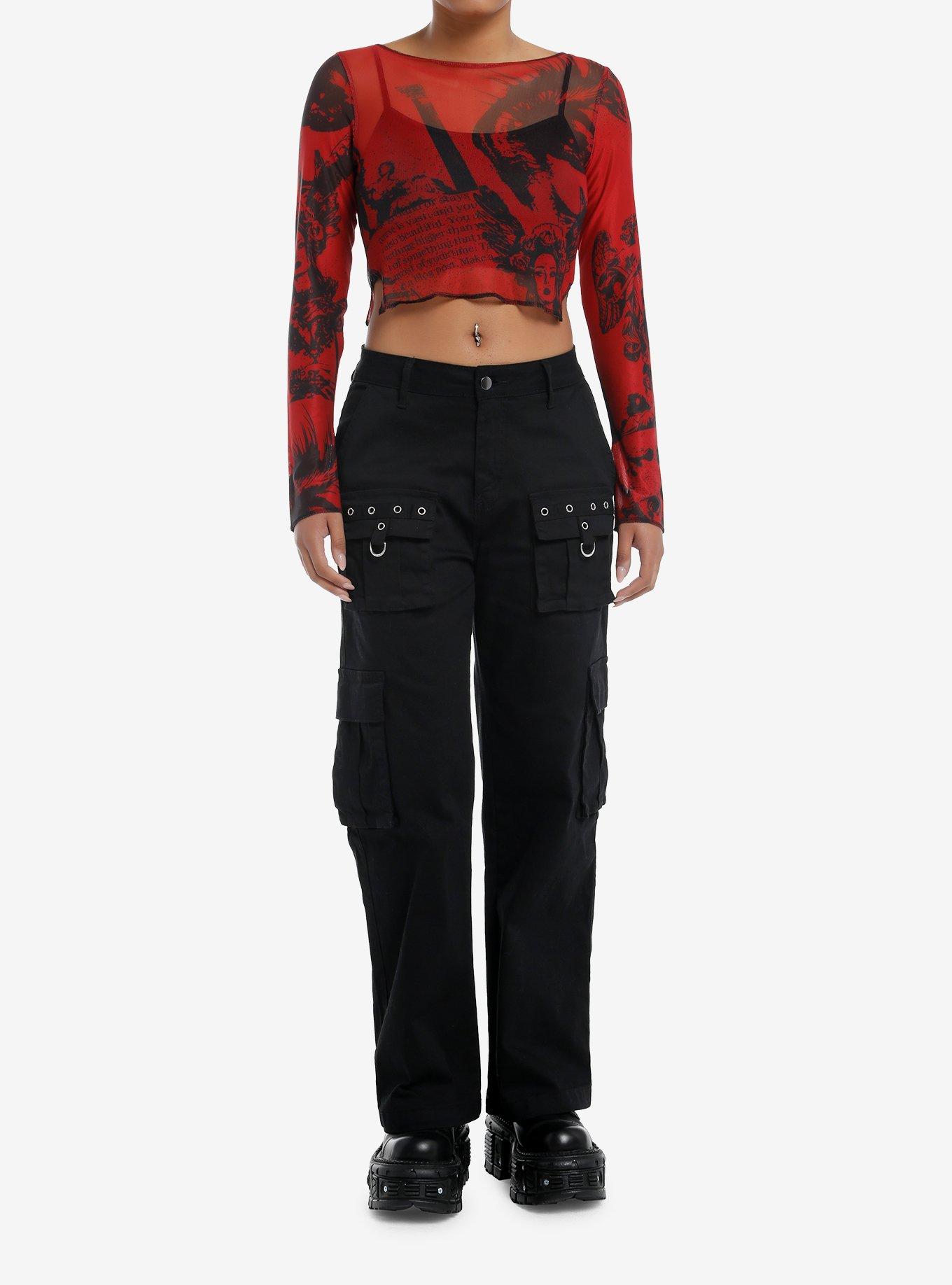 Red & Black Faces Girls Mesh Long-Sleeve Top, BLACK, alternate