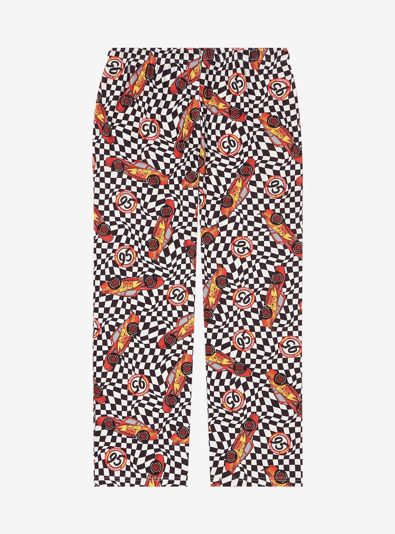 Disney Pixar Cars Lightning McQueen Racing Allover Print Sleep Pants - BoxLunch Exclusive, BLACK WHITE CHECKER, alternate