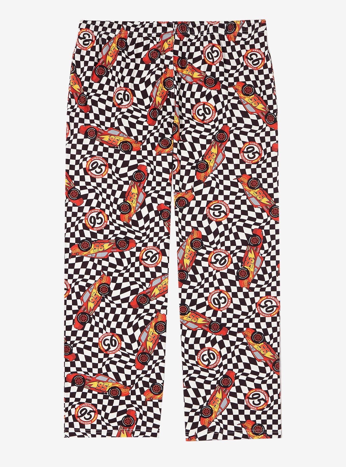 Disney Pixar Cars Lightning McQueen Checkered Allover Print Women's Plus Size Sleep Pants — BoxLunch Exclusive, , hi-res
