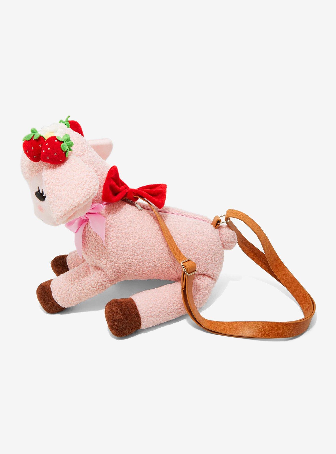 Pastel Pink Strawberry Lamb Plush Crossbody Bag, , alternate