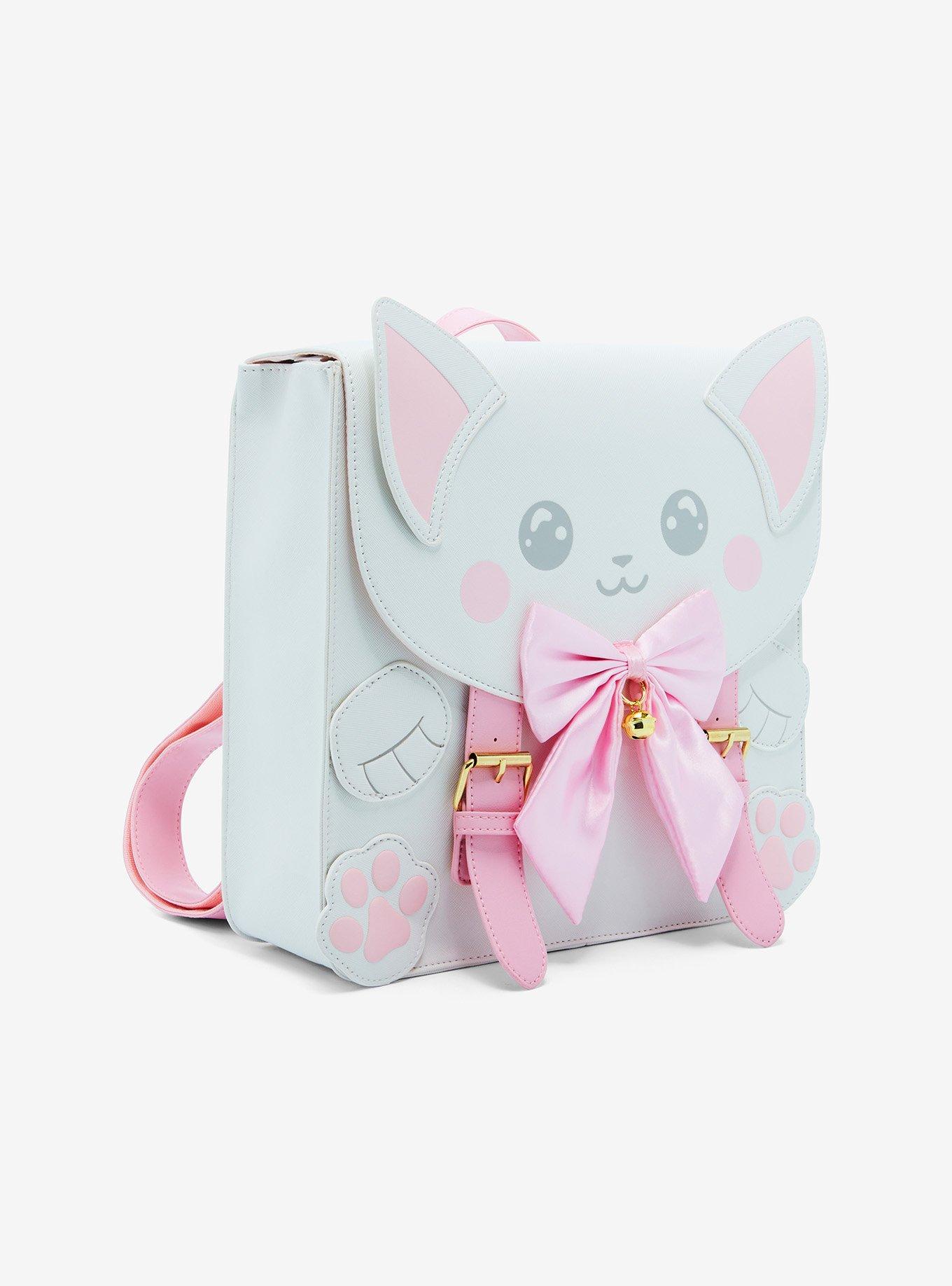 White Kawaii Cat Mini Backpack