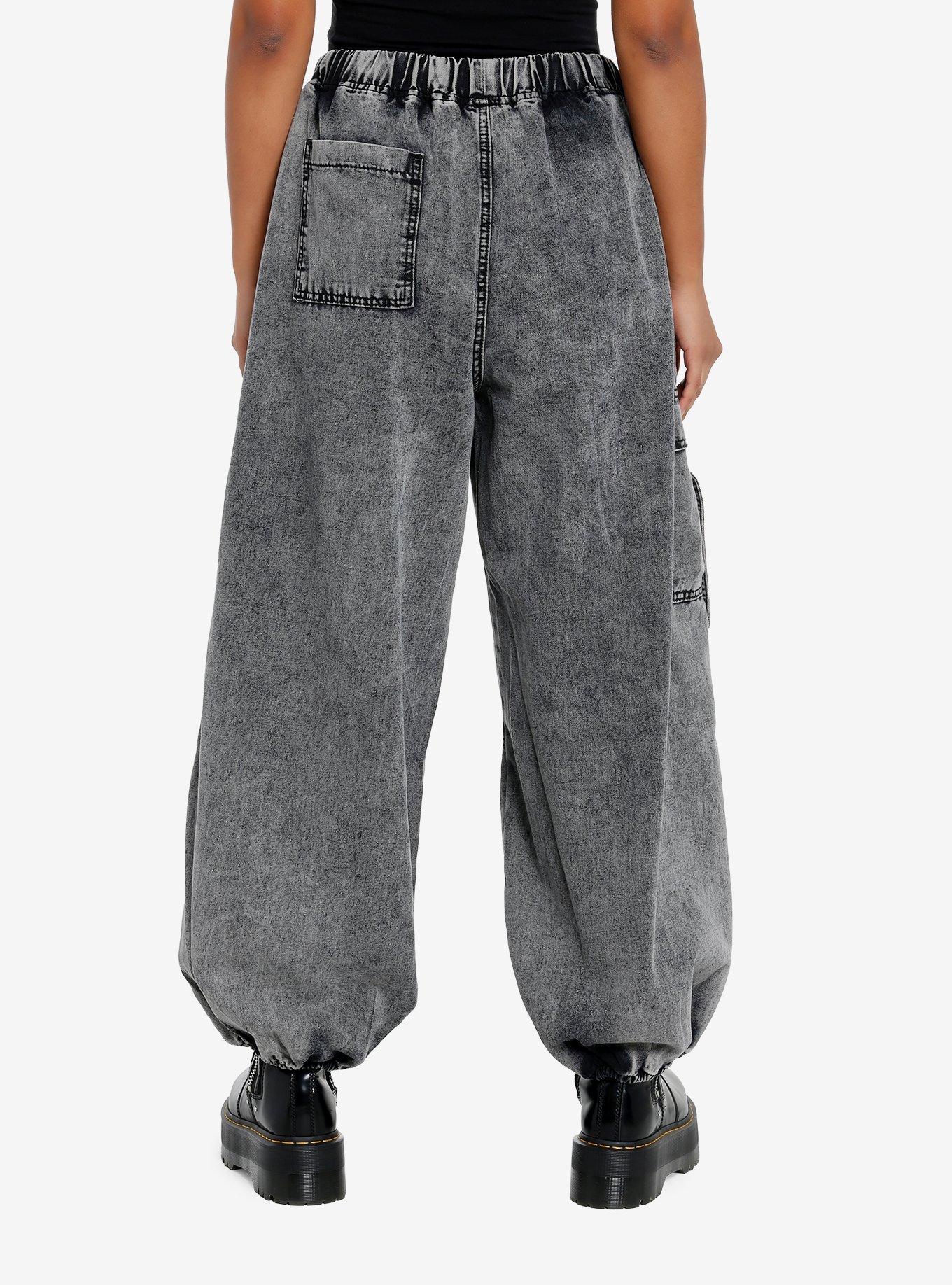 Grey Acid Wash Baggy Jogger Pants, GREY, alternate