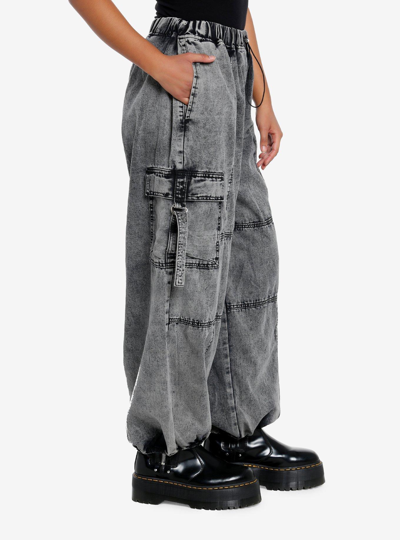 Grey Acid Wash Baggy Jogger Pants, GREY, alternate