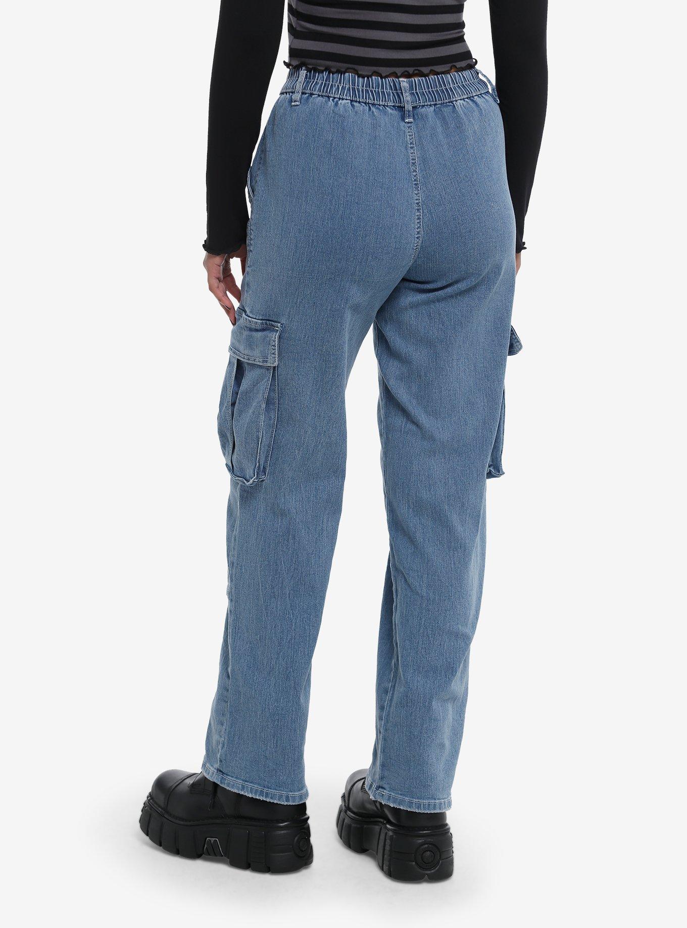Denim Drawstring Cargo Pants, , hi-res