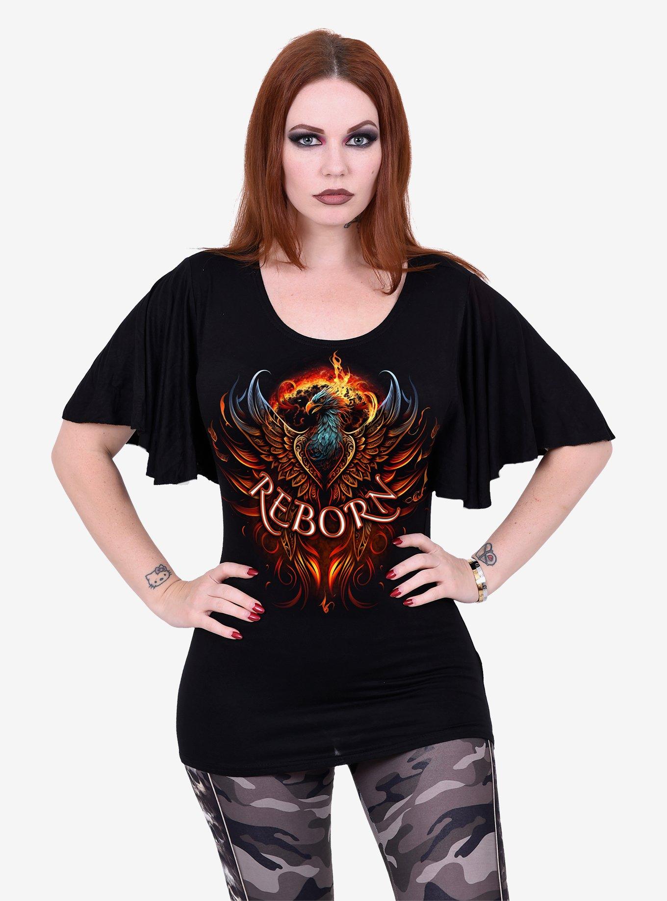 Spiral Ashes Reborn Boat Neck Bat Sleeve Top Black, BLACK, alternate